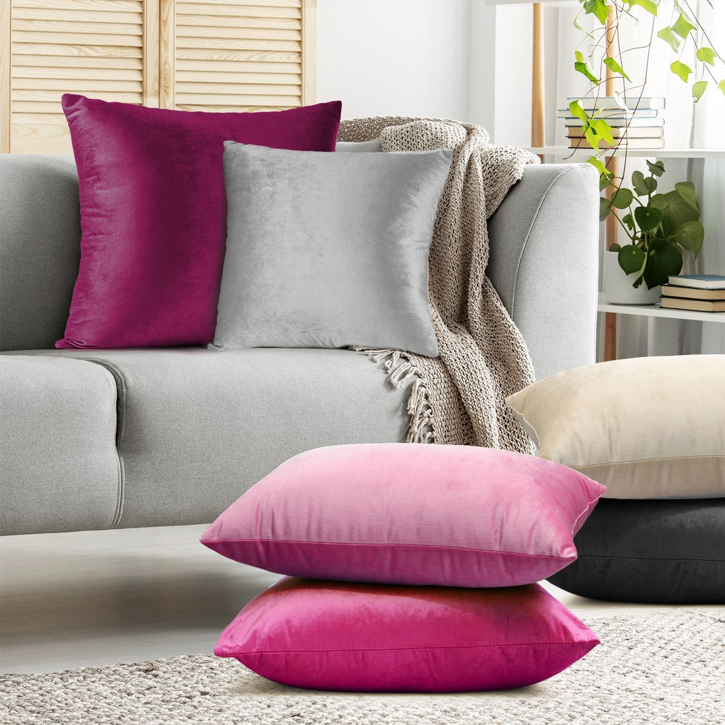nestl Throw Pillow Covers, Cozy Velvet Decorative Outdoor Pillow Covers 24x24 & 26x26 Inches, Soft Solid Cushion Covers for Sofa, Bed and Car, Set of 2