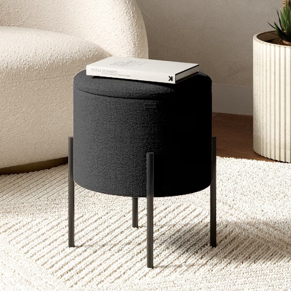 Hearth & Harbor Ottoman with Storage, Foot Stool Storage Ottoman Round Boucle