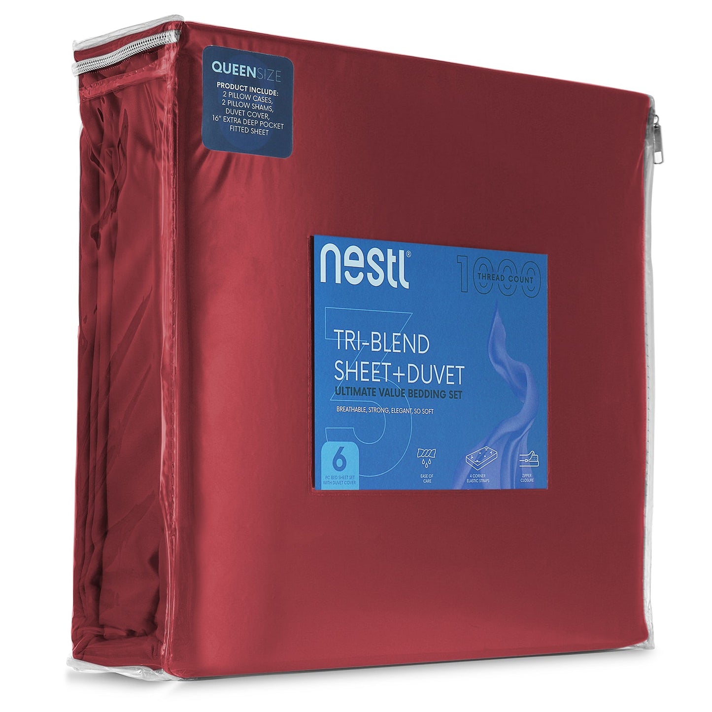 nestl Duvet Cover 6-Piece Set - 1000 Thread Count Sheets - Tri Blend Cotton Duvet Cover with Zipper, Deep Pocket Fitted Sheet, 2 Cooling Pillow Cases, 2 Pillow Shams