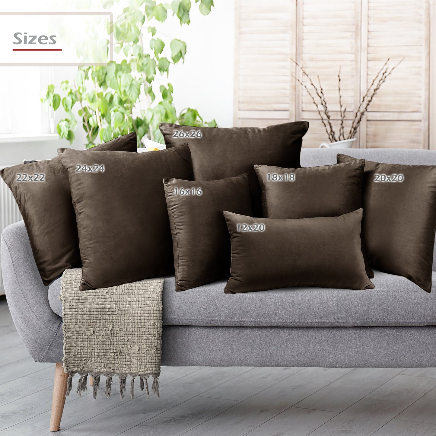 Holiday nestl Throw Pillow Covers, Cozy Velvet Decorative Outdoor Pillow Covers 16x16 & 18x18 Inches, Soft Solid Cushion Covers for Sofa, Bed and Car, Set of 2
