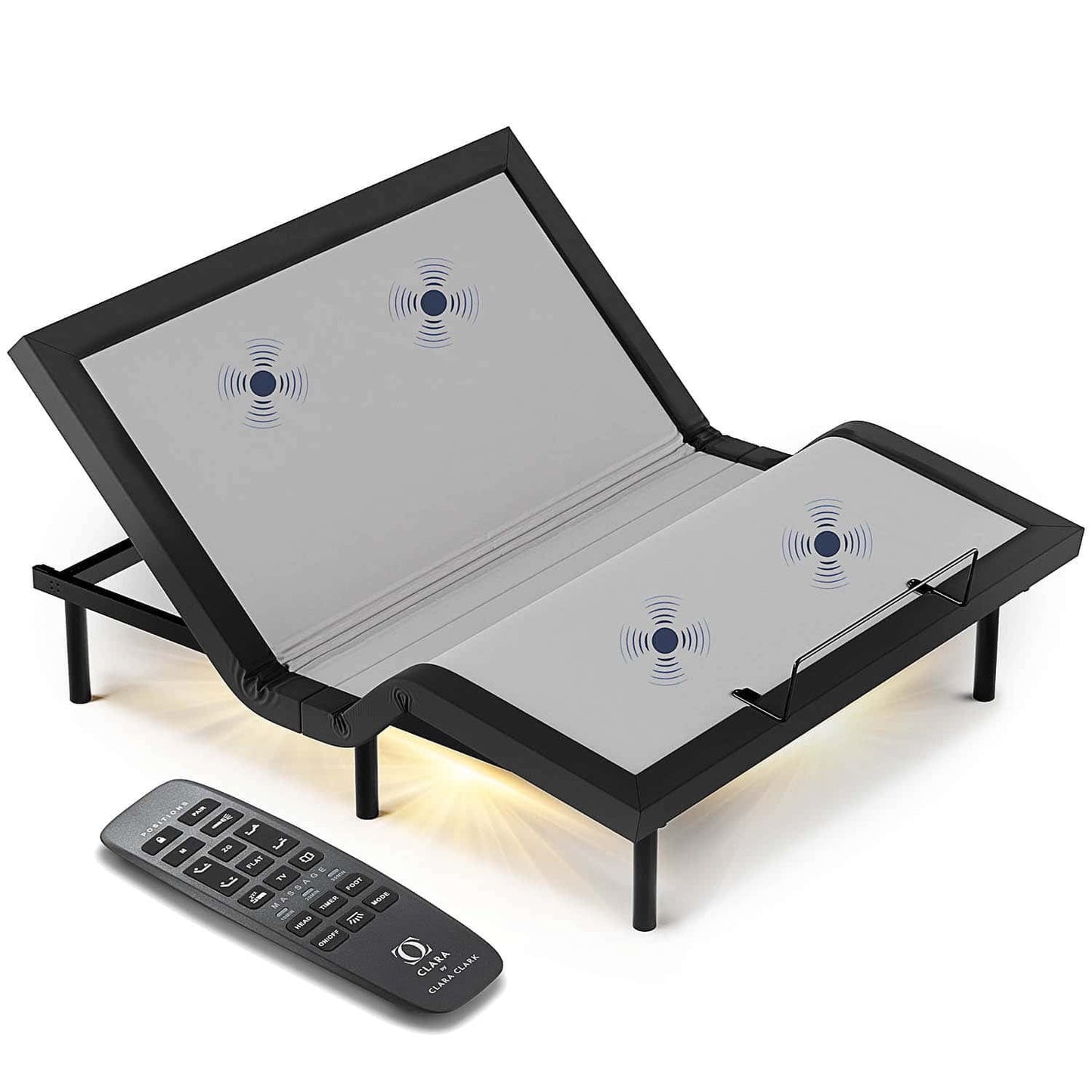 Clara™ By Clara Clark Queen Adjustable Bed Base, Zero Clearance with Wireless Remote, Electric Head and Foot Incline, Massage, and USB Port