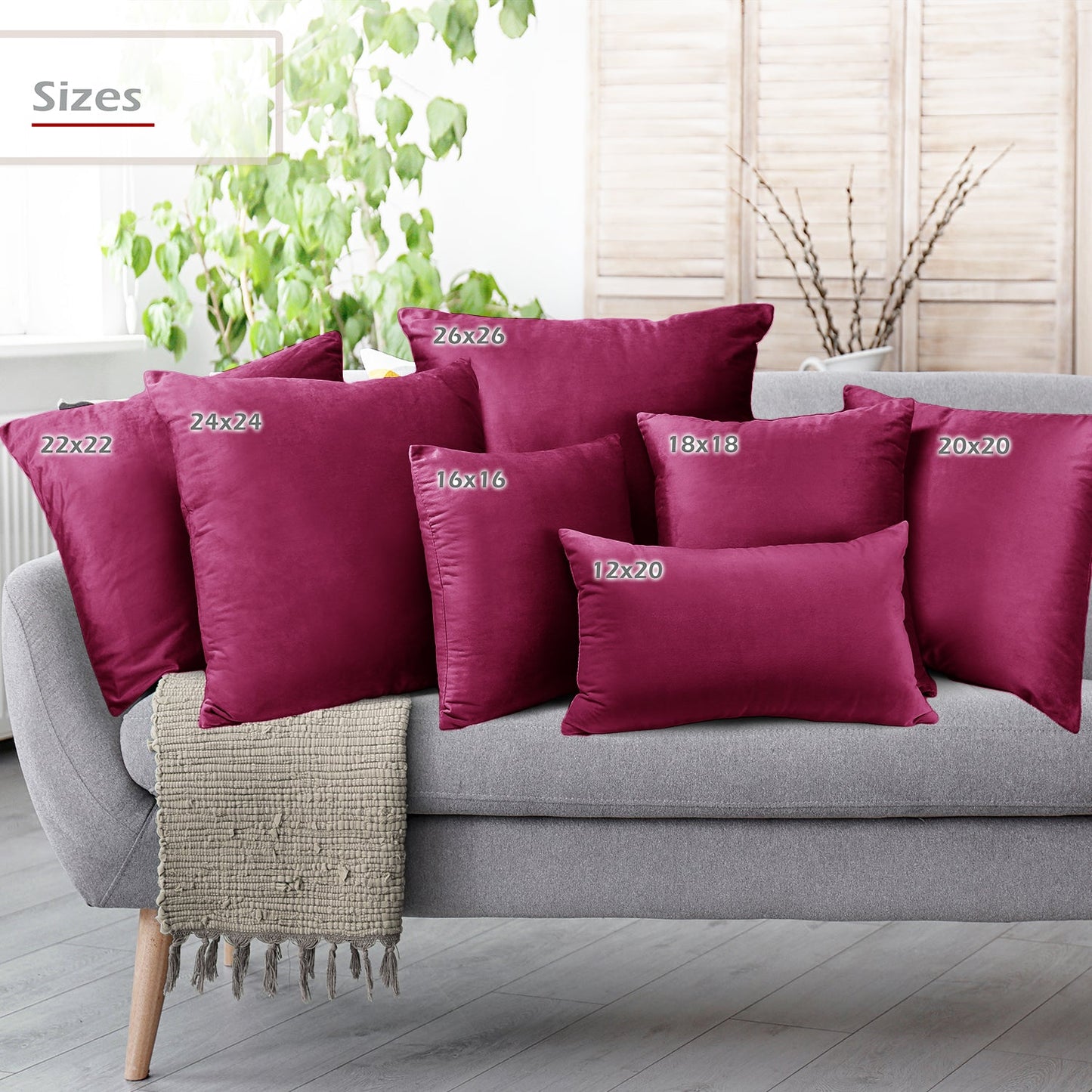 Holiday nestl Throw Pillow Covers, Cozy Velvet Decorative Outdoor Pillow Covers 16x16 & 18x18 Inches, Soft Solid Cushion Covers for Sofa, Bed and Car, Set of 2