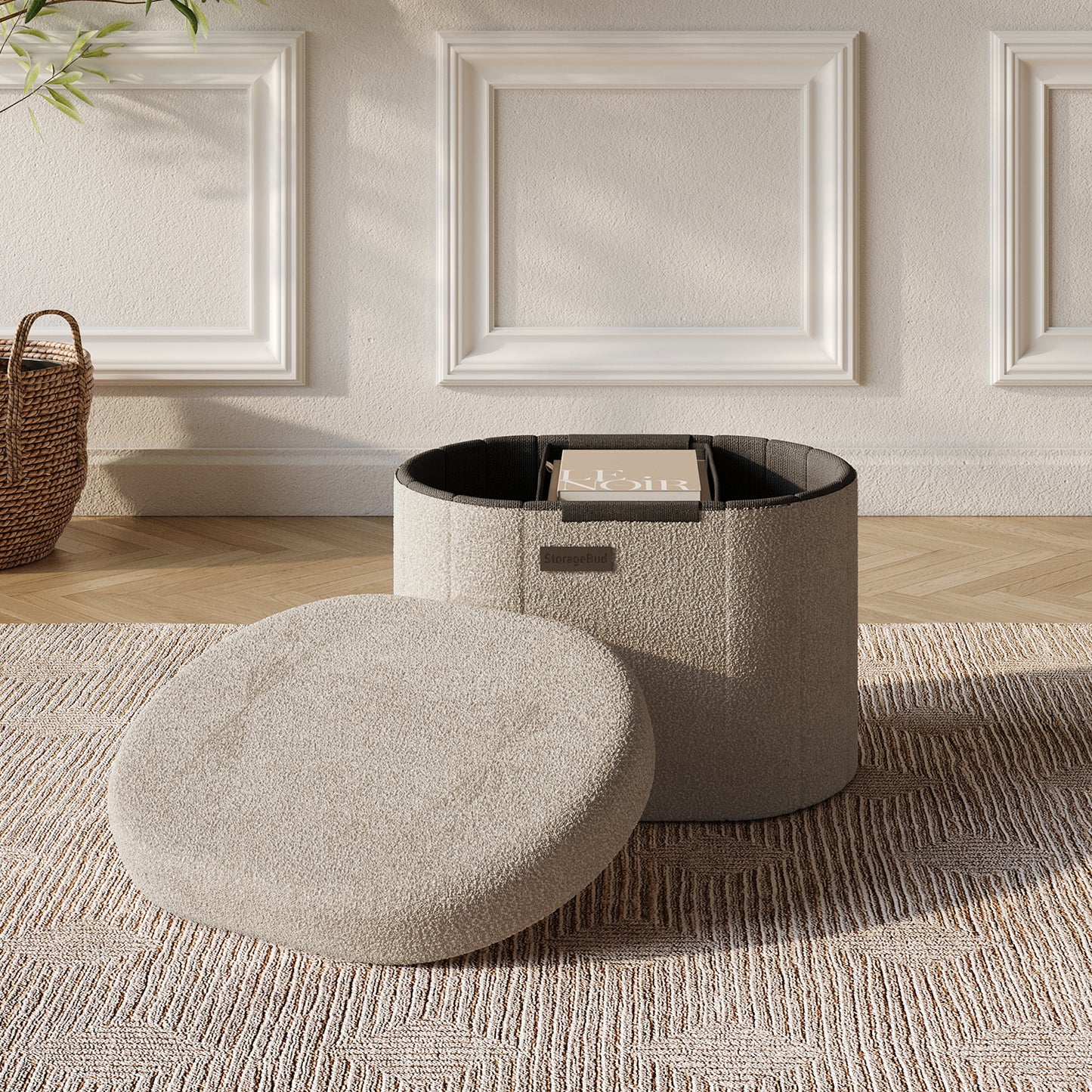 Hearth & Harbor Oval Storage Ottoman Bench Boucle