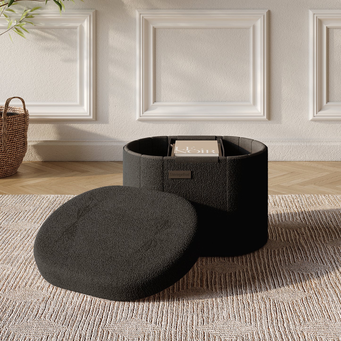 Hearth & Harbor Oval Storage Ottoman Bench Boucle
