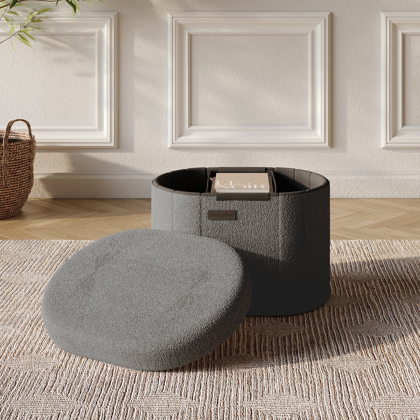 Hearth & Harbor Oval Storage Ottoman Bench Boucle