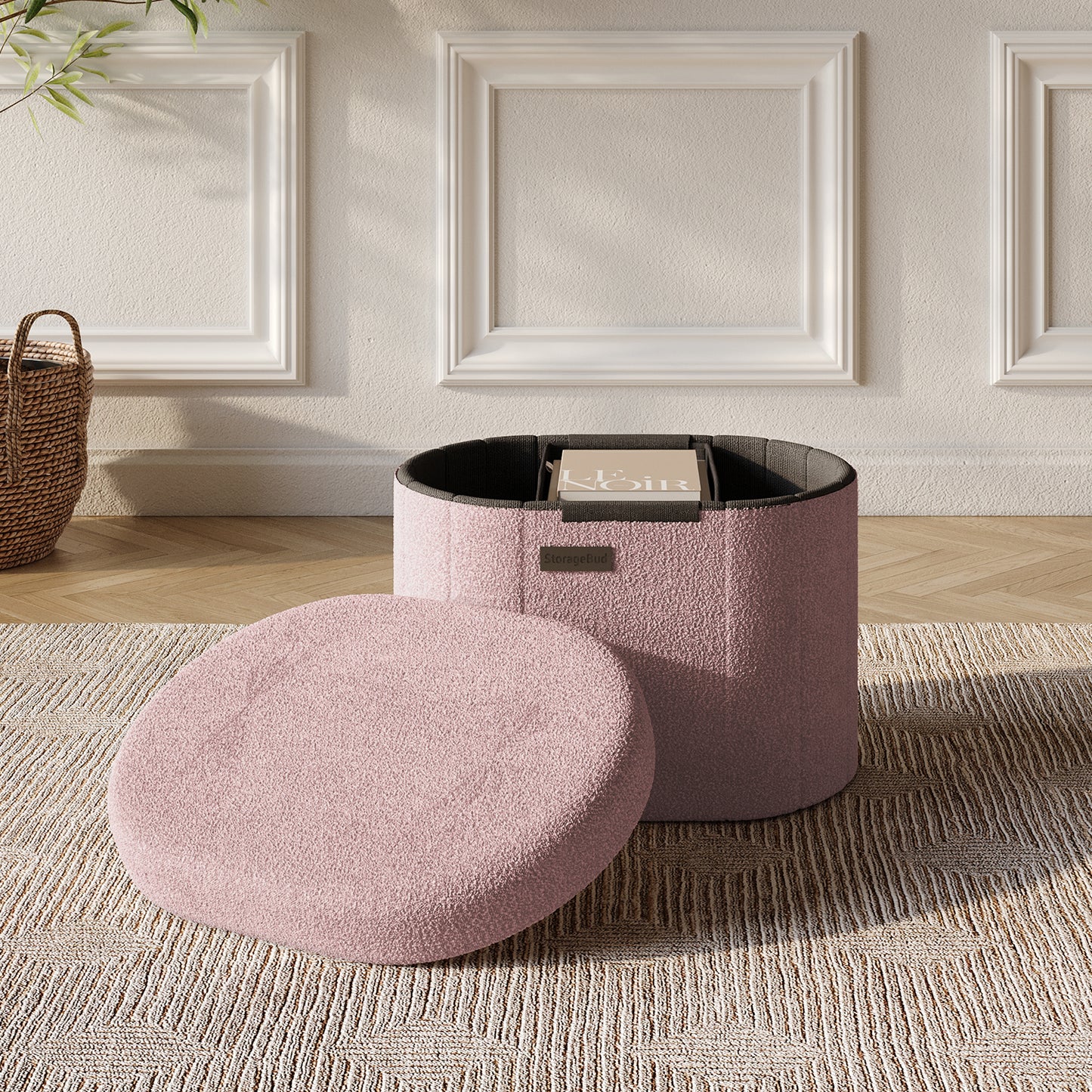 Hearth & Harbor Oval Storage Ottoman Bench Boucle