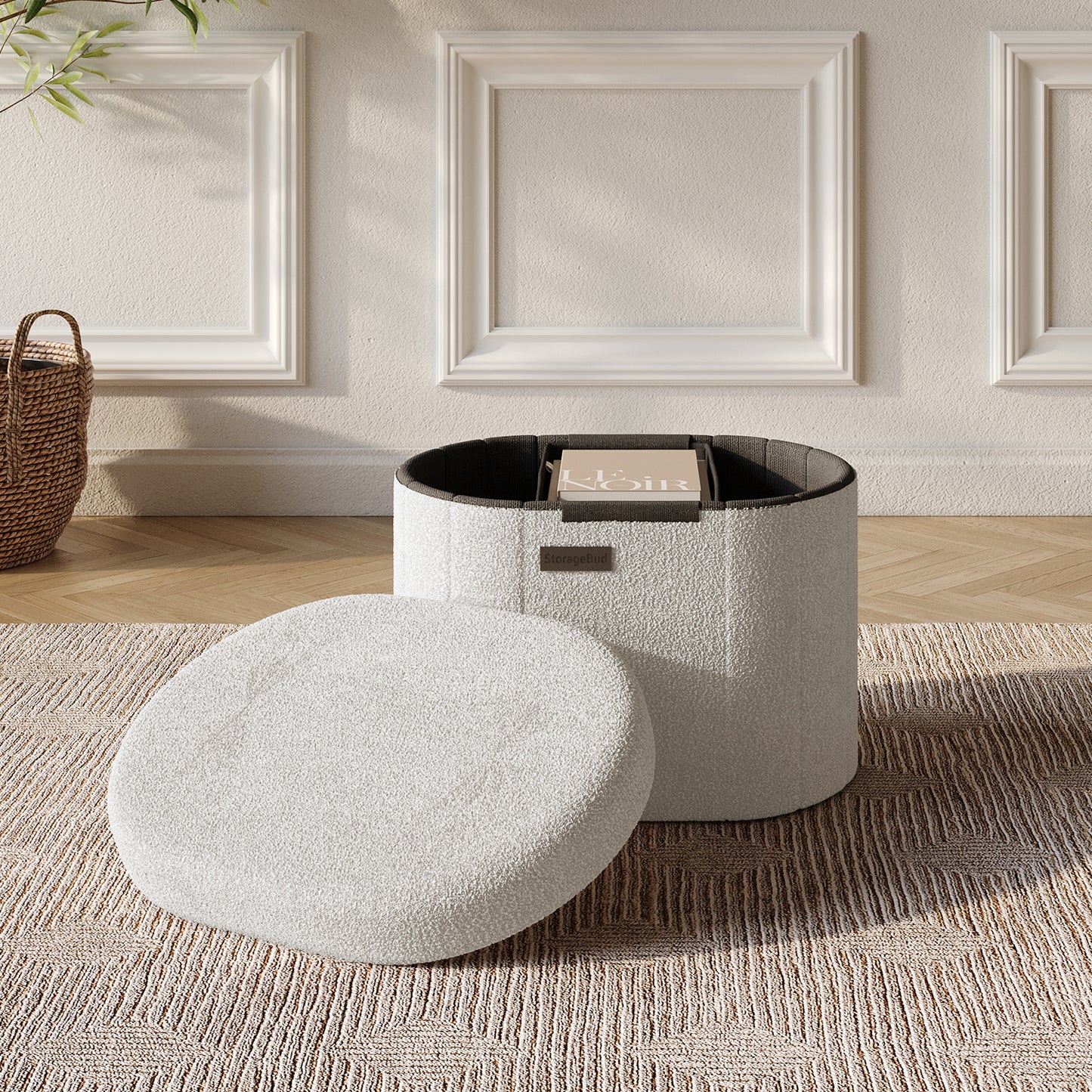 Hearth & Harbor Oval Storage Ottoman Bench Boucle