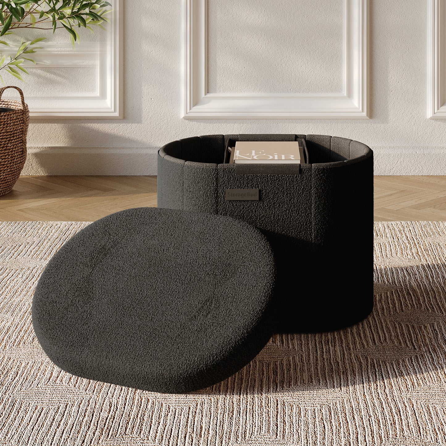 Hearth & Harbor Oval Storage Ottoman Bench Boucle