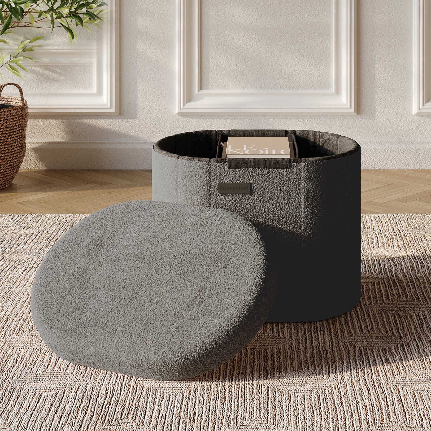 Hearth & Harbor Oval Storage Ottoman Bench Boucle