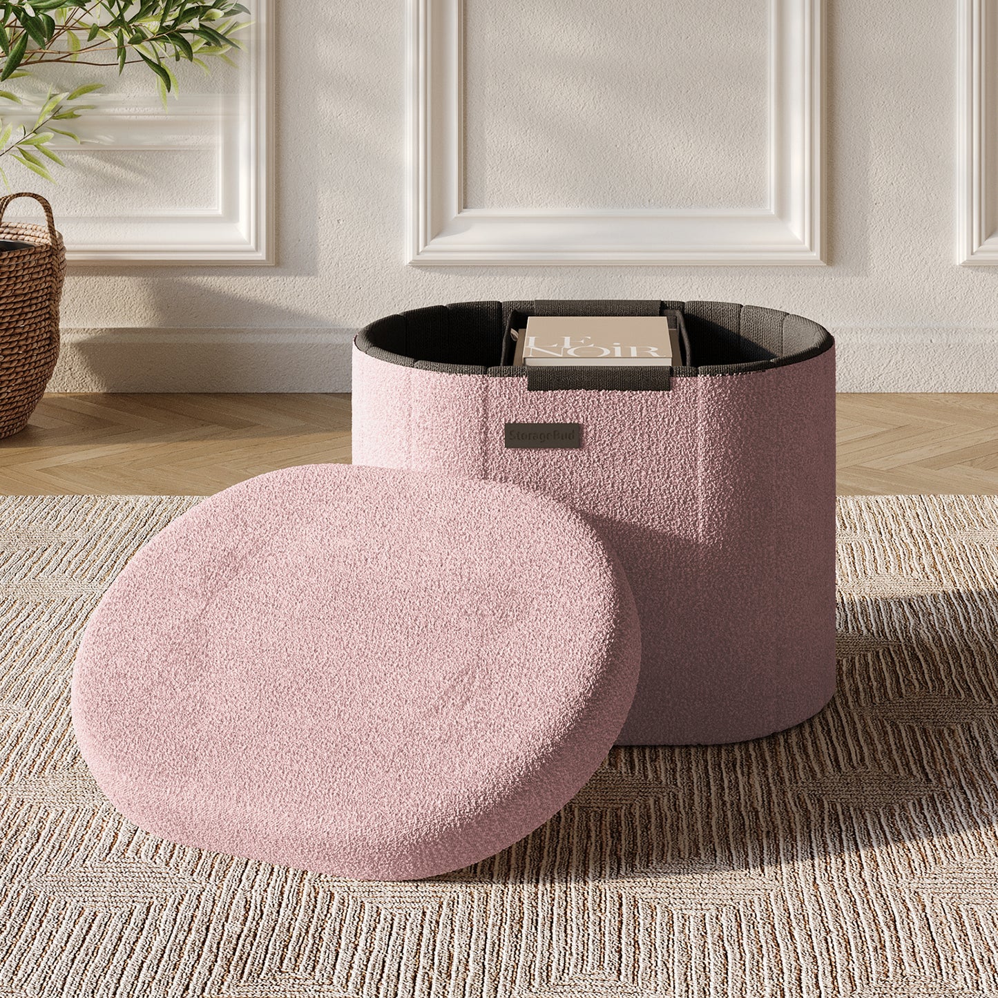 Hearth & Harbor Oval Storage Ottoman Bench Boucle