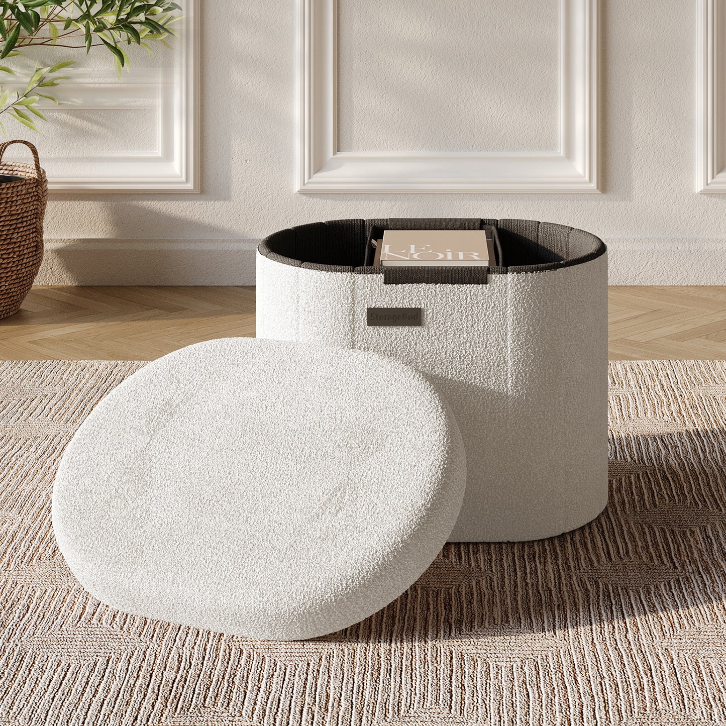 Hearth & Harbor Oval Storage Ottoman Bench Boucle