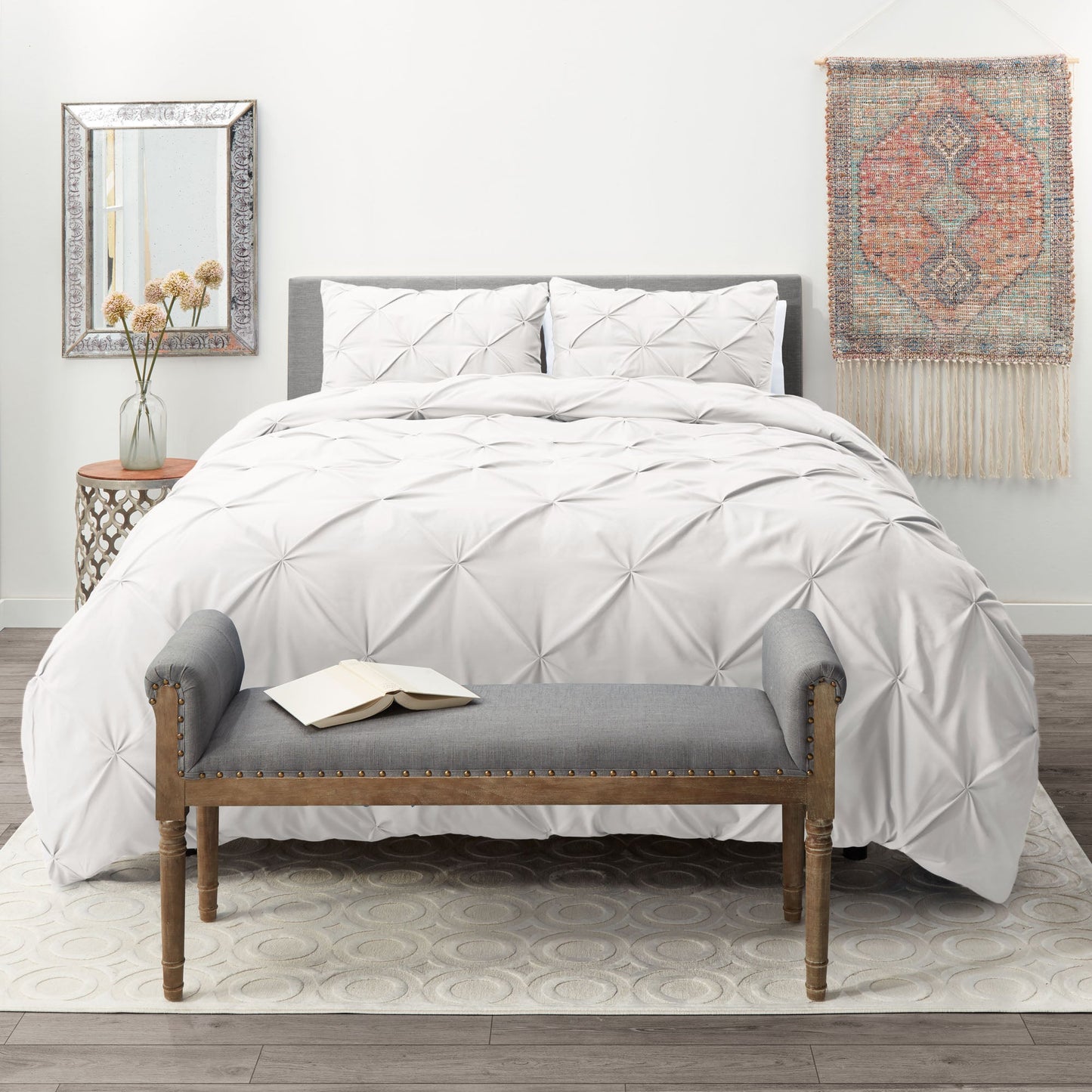 nestl White Pinch Pleat Comforter Set - 2-Piece Down Alternative Comforter Set with 1 Pillow Sham