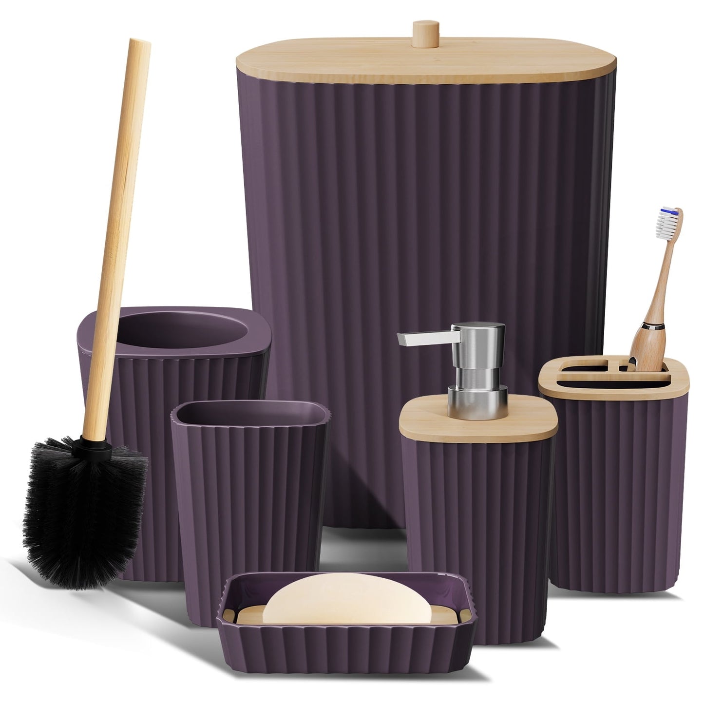 Hearth & Harbor 6 Piece Bamboo Bathroom Sets