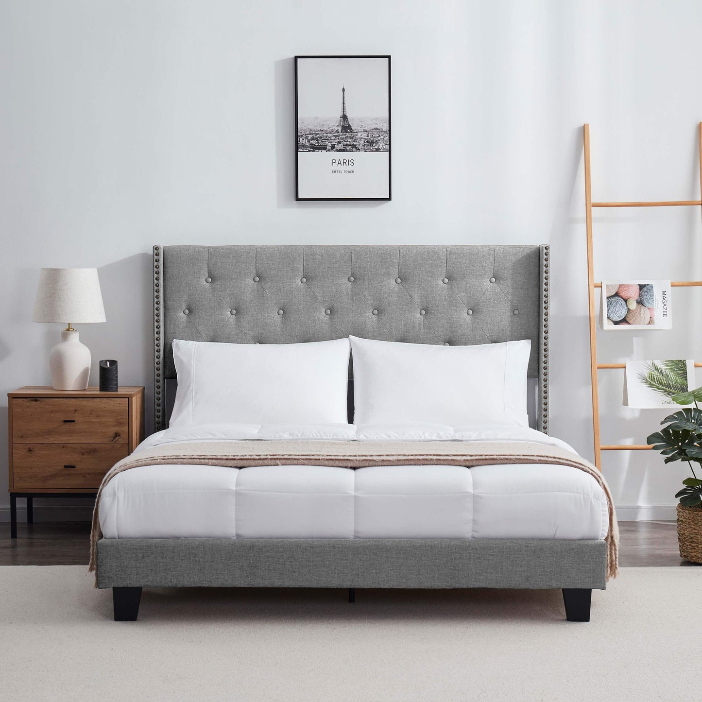 Virtu Platform Bed Frame with Wingback Diamond Upholstered Headboard by Amyx™?