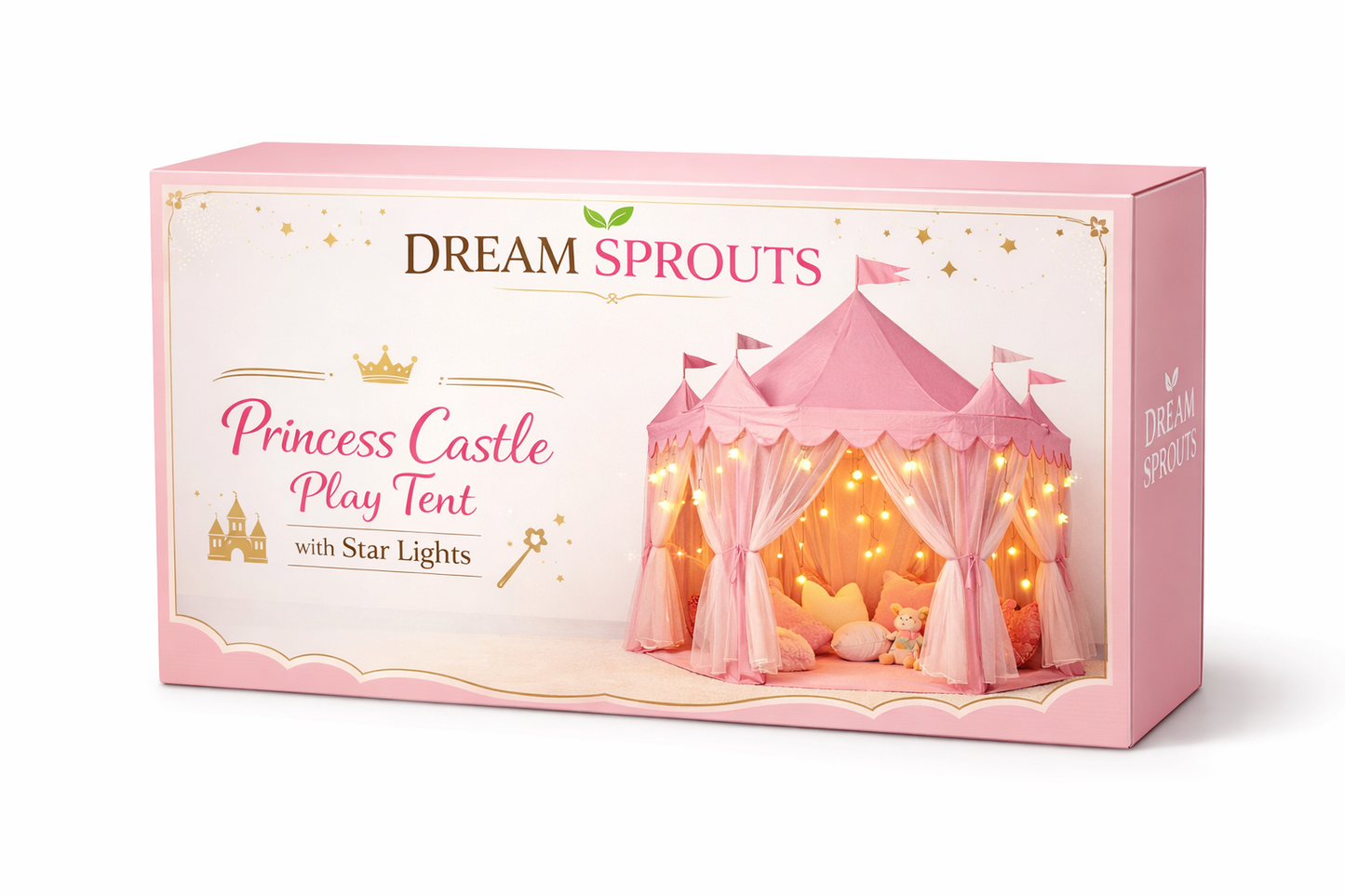Dream Sprouts Princess Castle Play Tent with Star Lights — Large Kids Playhouse for Indoor & Outdoor Imaginative Play (55" x 53")