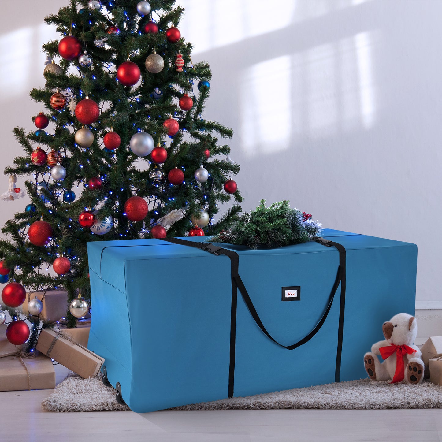Hearth & Harbor Christmas tree storage bag with wheels and Ribbon handles