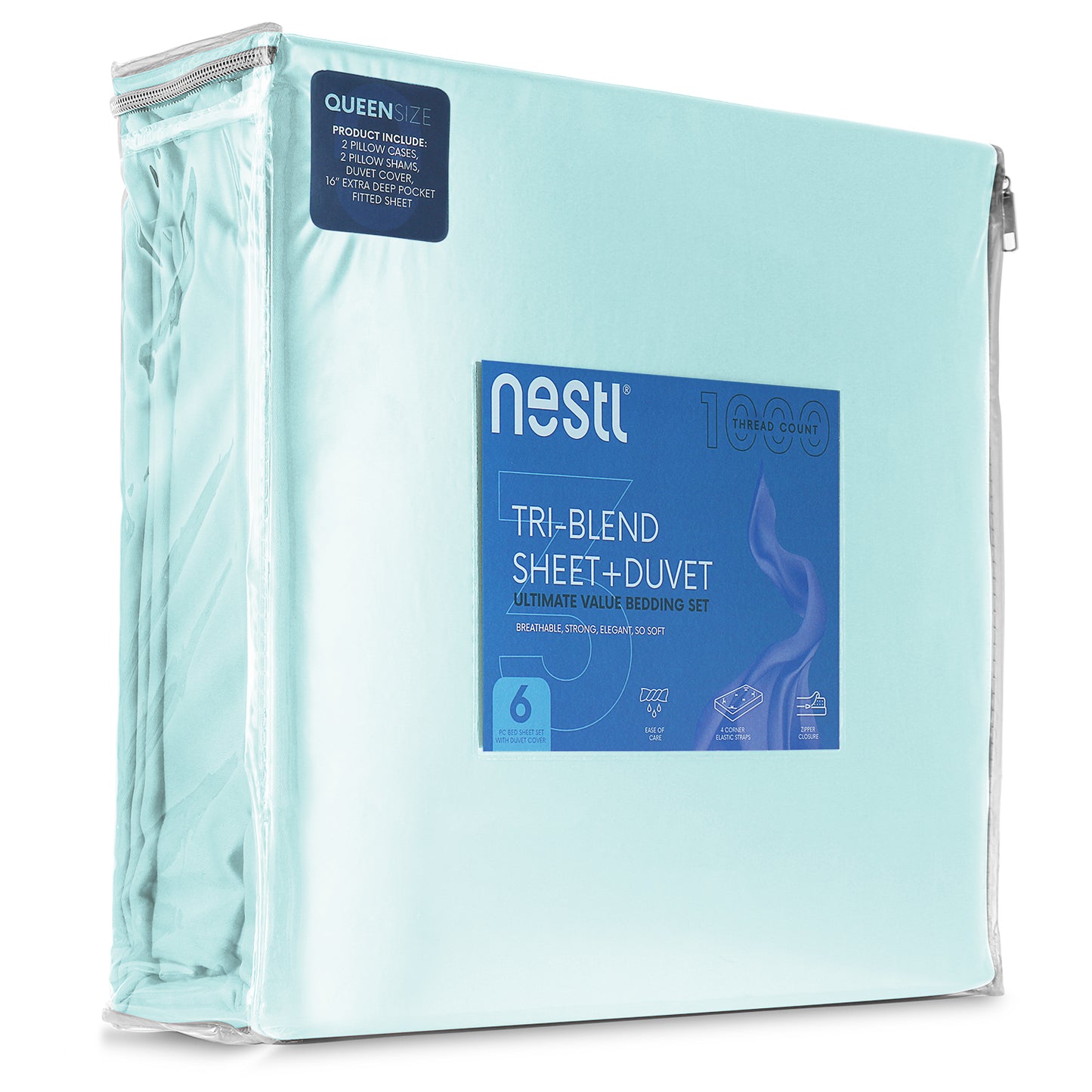 Nestl Bedding Duvet Cover 6-Piece Set - 1000 Thread Count Sheets - Tri Blend Cotton Duvet Cover with Zipper, Deep Pocket Fitted Sheet, 2 Cooling Pillow Cases, 2 Pillow Shams