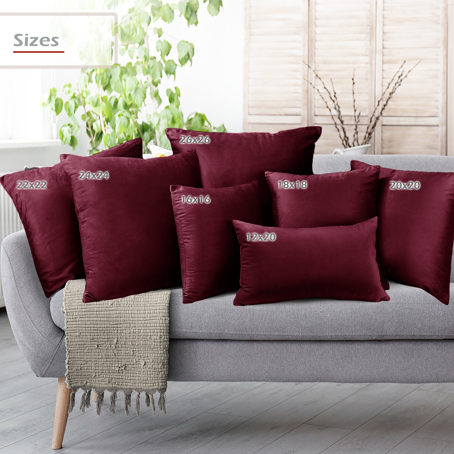 Holiday Nestl Throw Pillow Covers, Cozy Velvet Decorative Outdoor Pillow Covers 16x16 & 18x18 Inches, Soft Solid Cushion Covers for Sofa, Bed and Car, Set of 2