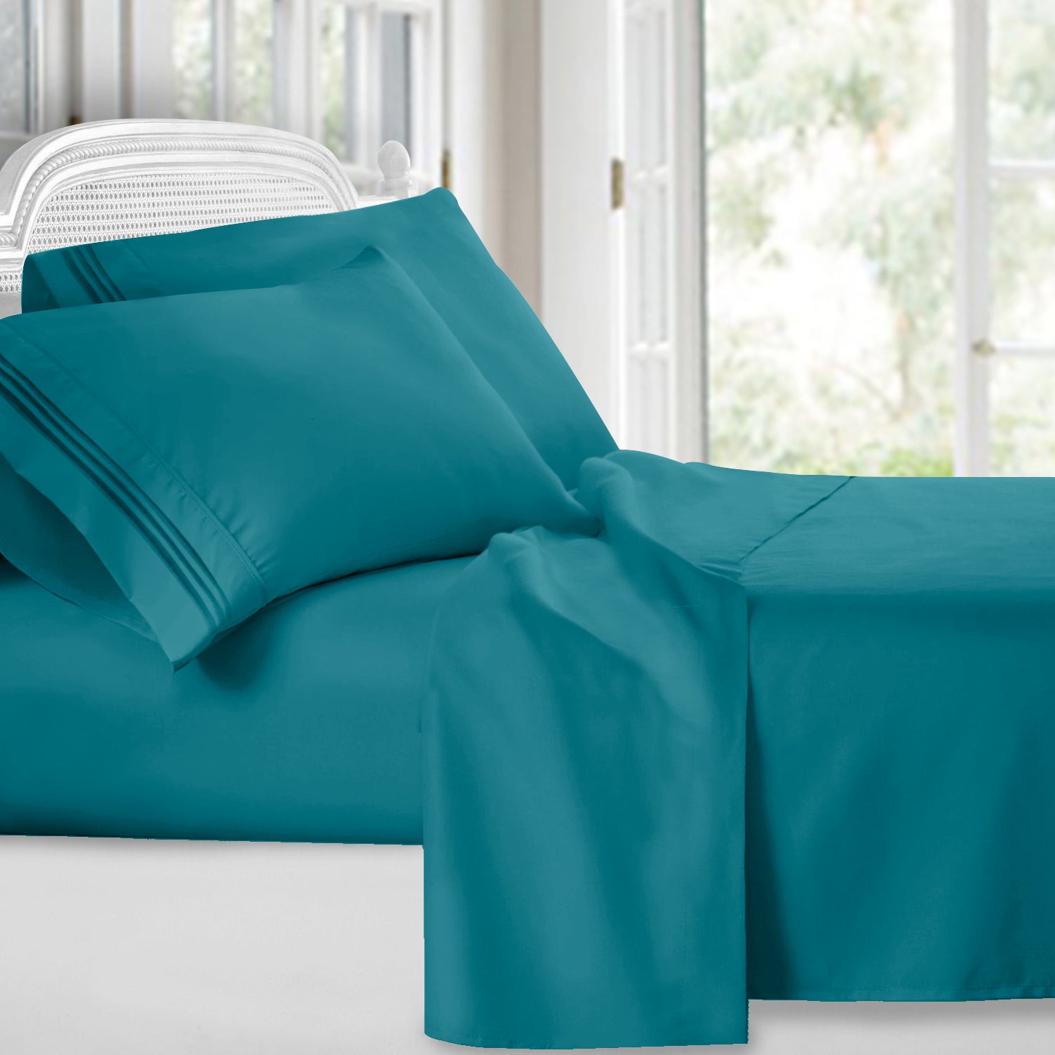 Extra Deep Pocket Fitted Sheet Elastic Corner Straps Fitted Sheets 18 -  21 California King Size Calm Blue Color 