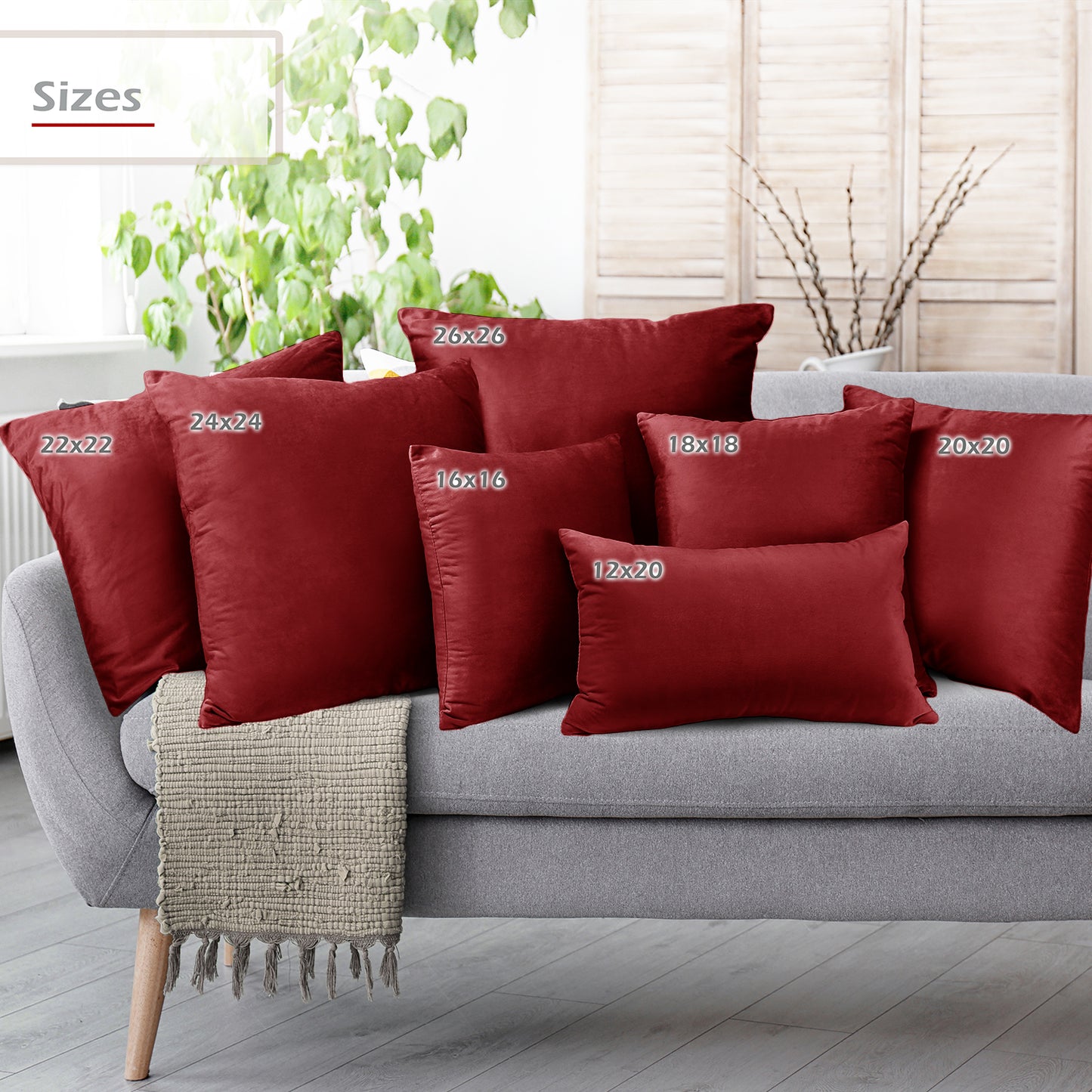 Holiday Nestl Throw Pillow Covers, Cozy Velvet Decorative Outdoor Pillow Covers 16x16 & 18x18 Inches, Soft Solid Cushion Covers for Sofa, Bed and Car, Set of 2