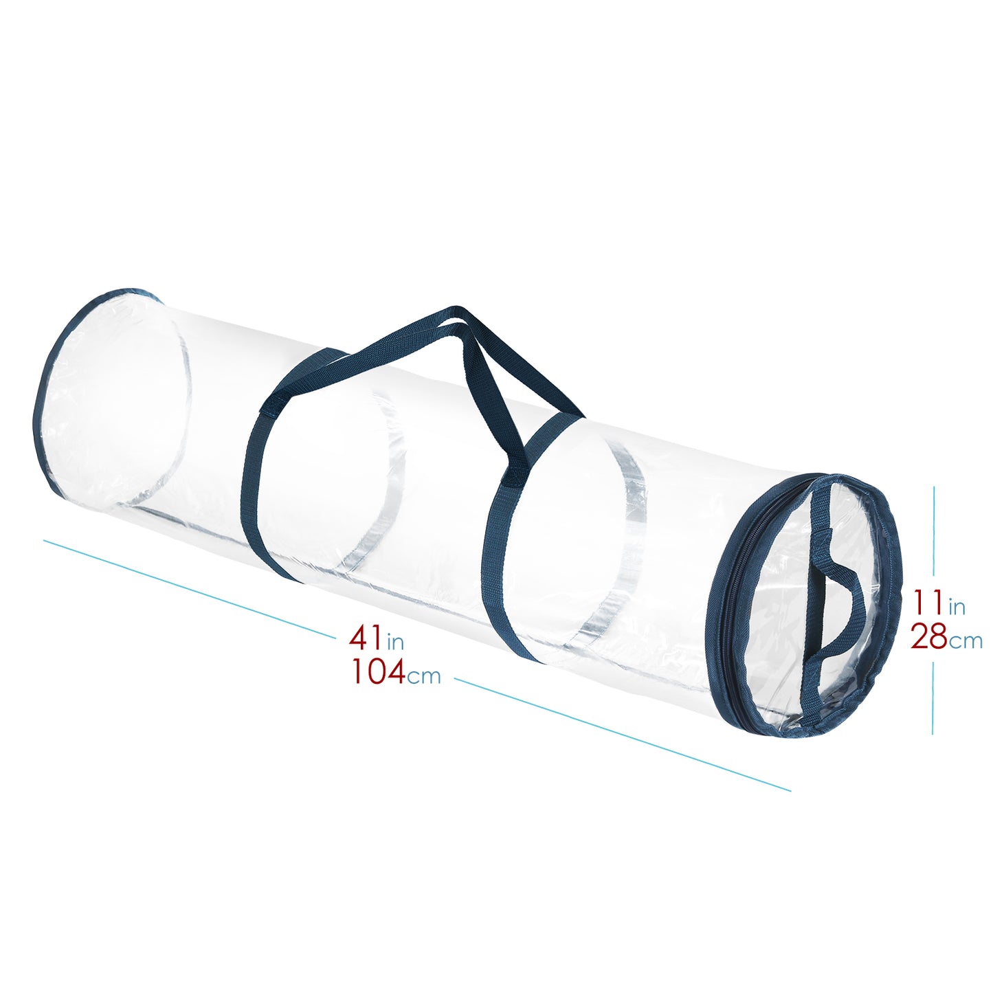 Hearth & Harbor Color paper storage box Outer inner Polyester Transparent PVC pockets Ribbon handles and trim blue zipper pull head color