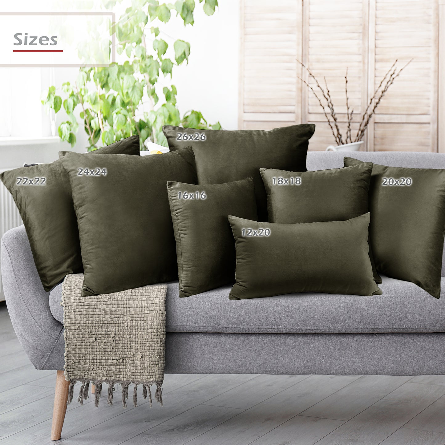Holiday Nestl Throw Pillow Covers, Cozy Velvet Decorative Outdoor Pillow Covers 16x16 & 18x18 Inches, Soft Solid Cushion Covers for Sofa, Bed and Car, Set of 2