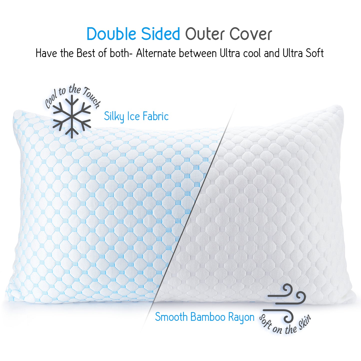 Nestl Bedding Ice Pillow Heat and Moisture Reducing Ice Silk and Gel Infused Memory Foam Pillow. Adjustable, Washable, Breathable