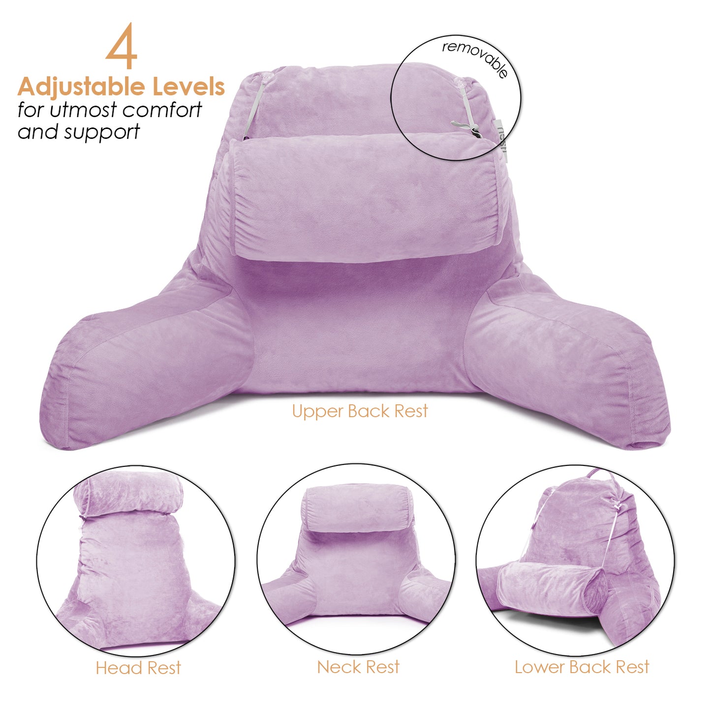 Clara Clark Reading Pillow, Medium Bed Rest Pillow with Arms for Kids Teens & Adults – Premium Shredded Memory Foam TV Pillow