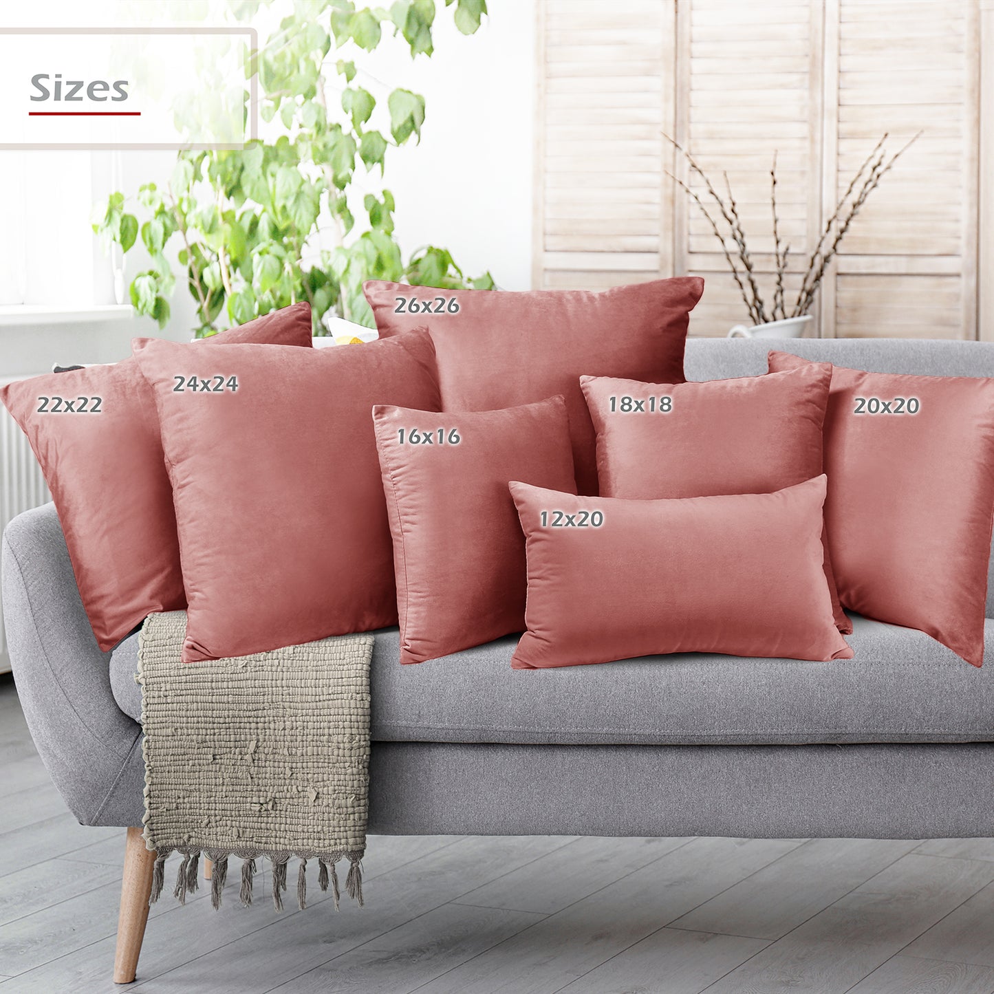 Holiday Nestl Throw Pillow Covers, Cozy Velvet Decorative Outdoor Pillow Covers 16x16 & 18x18 Inches, Soft Solid Cushion Covers for Sofa, Bed and Car, Set of 2