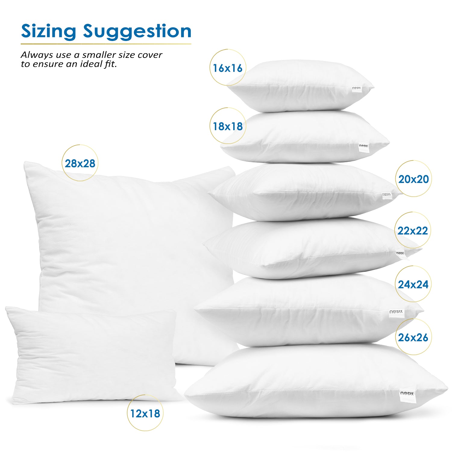 Set of 4 18x18 Pillow Inserts | Hypoallergenic Couch Pillow Stuffing, Couch  Cover, Decorative Throw Pillows for Bed, Sofa & Outdoor | Washable, White
