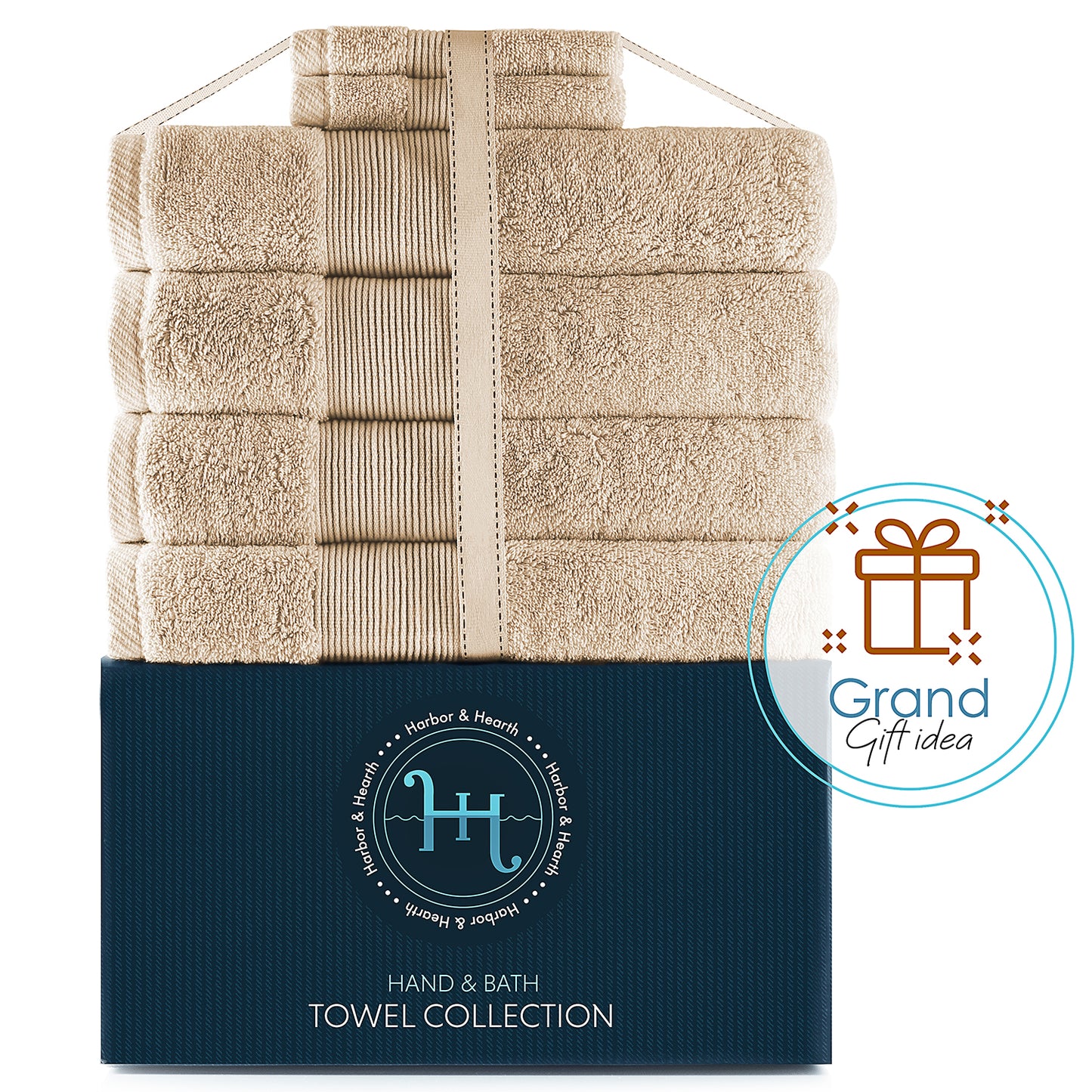 Hearth & Harbor 700 GSM Hand & Bath Towel Collection – 100% Cotton Luxury Set of 4 Bath Towels & 2 Wash Cloths – Ultra Soft & Highly Absorbent Beach, Spa & Bathroom Body Shower Towels