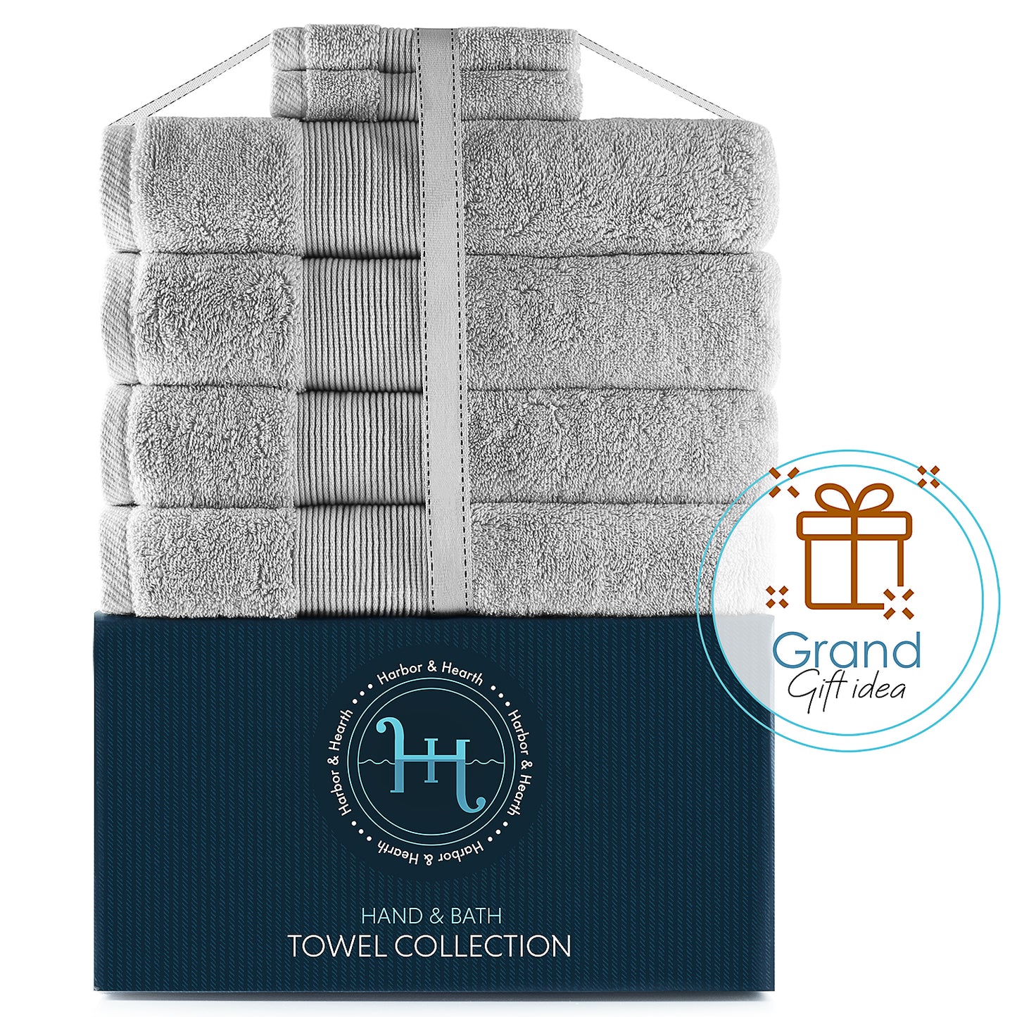 Hearth & Harbor 700 GSM Hand & Bath Towel Collection – 100% Cotton Luxury Set of 4 Bath Towels & 2 Wash Cloths – Ultra Soft & Highly Absorbent Beach, Spa & Bathroom Body Shower Towels