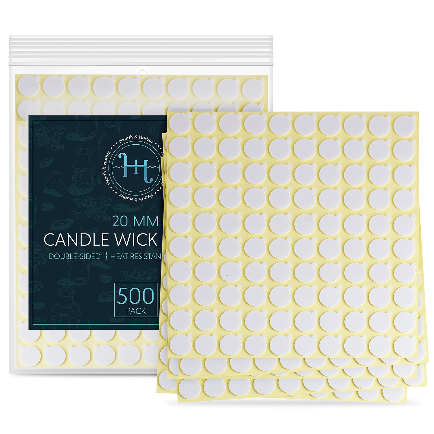 Hearth & Harbor Candle Making Stickers - 500-Pack of Double-Sided Wick Stickers