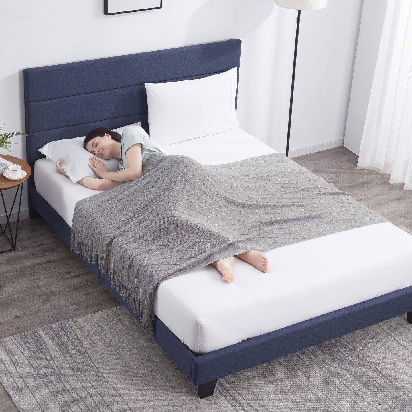 Lammaloe Platform Bed Frame with Horizontal Channel Upholstered Headboard