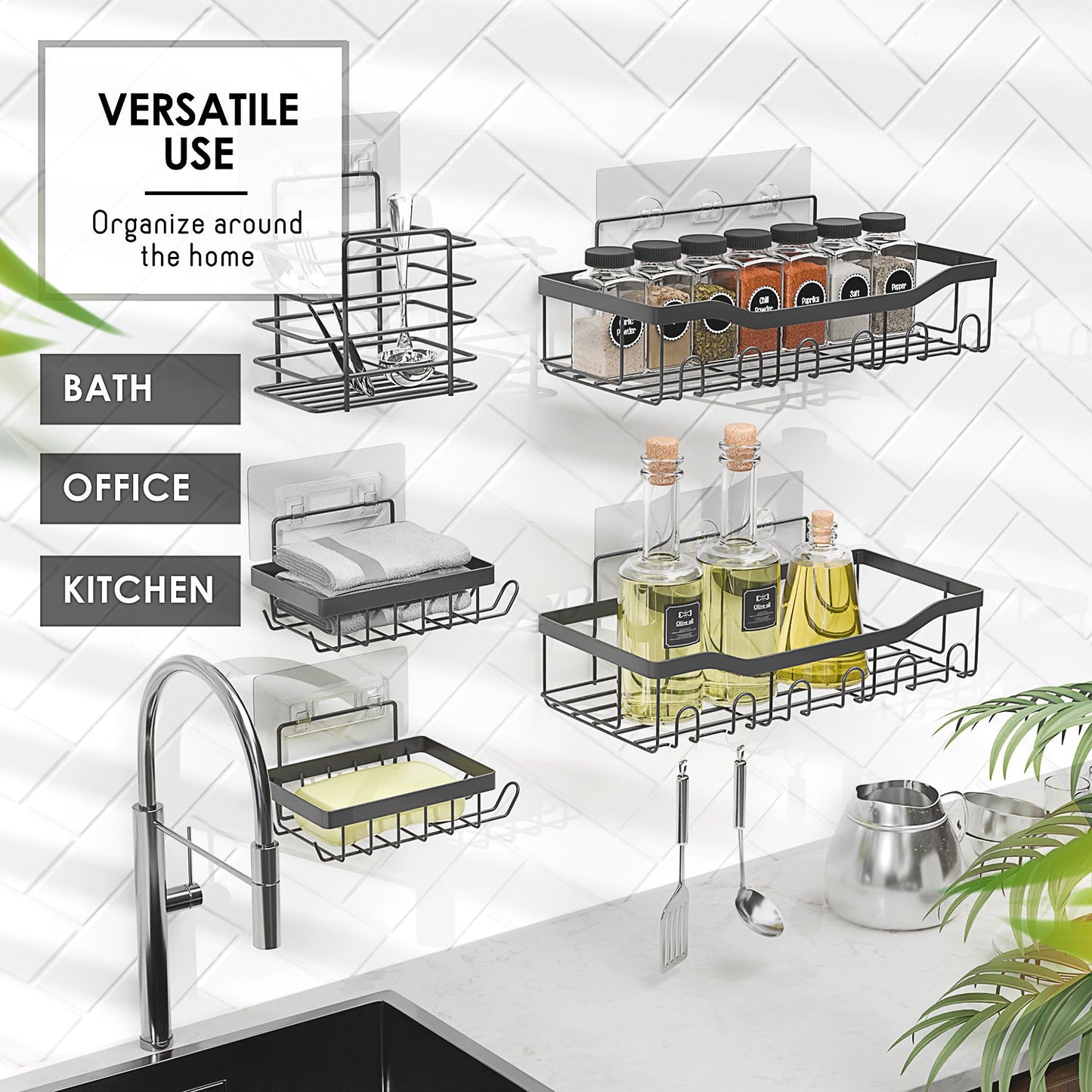 Lammaloe Adhesive Shower Caddy Organizer, 5 Pack Rustproof Shower Caddy Over Shower Head