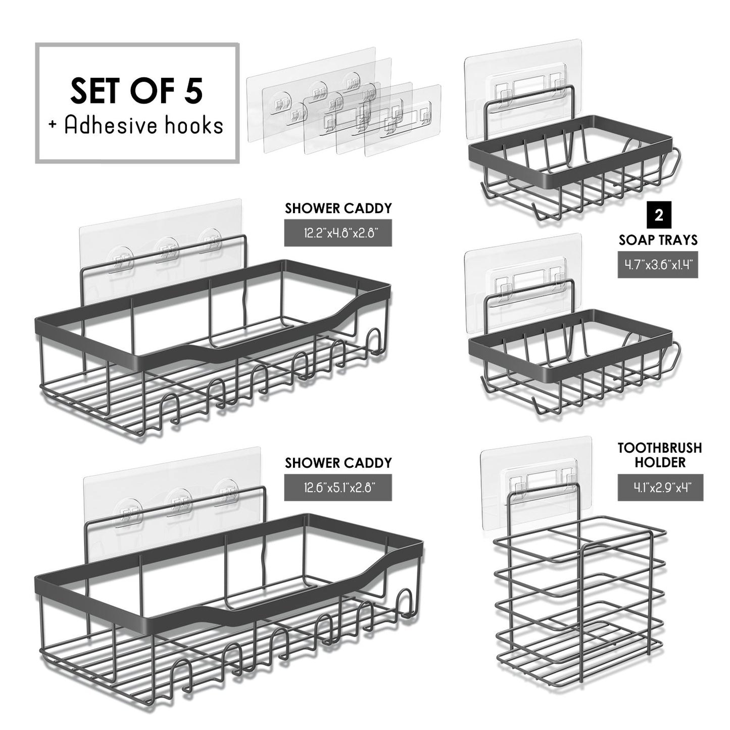 Lammaloe Adhesive Shower Caddy Organizer, 5 Pack Rustproof Shower Caddy Over Shower Head