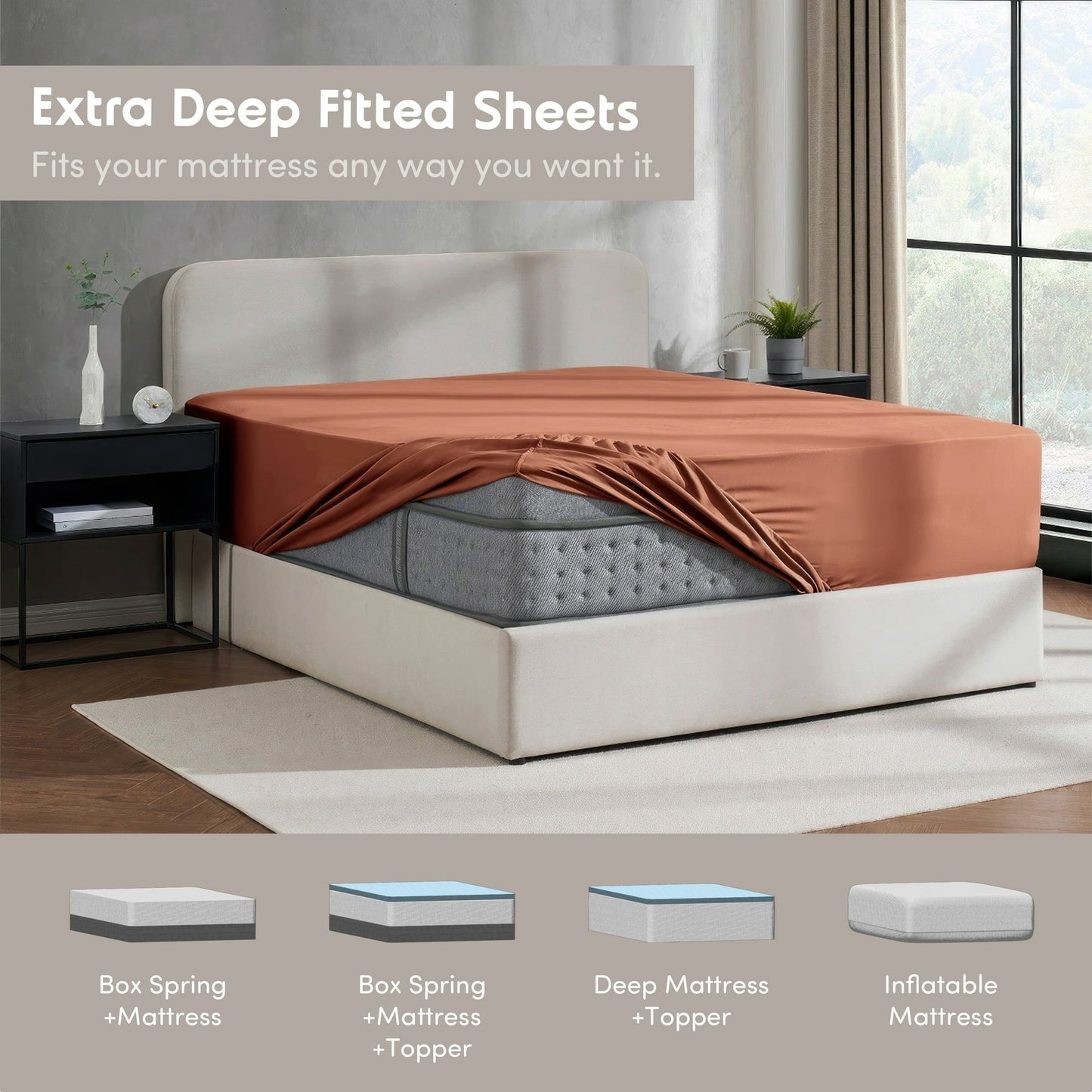 Virtu 1800 Extra Deep Fitted Sheet Queen / King / Cal King