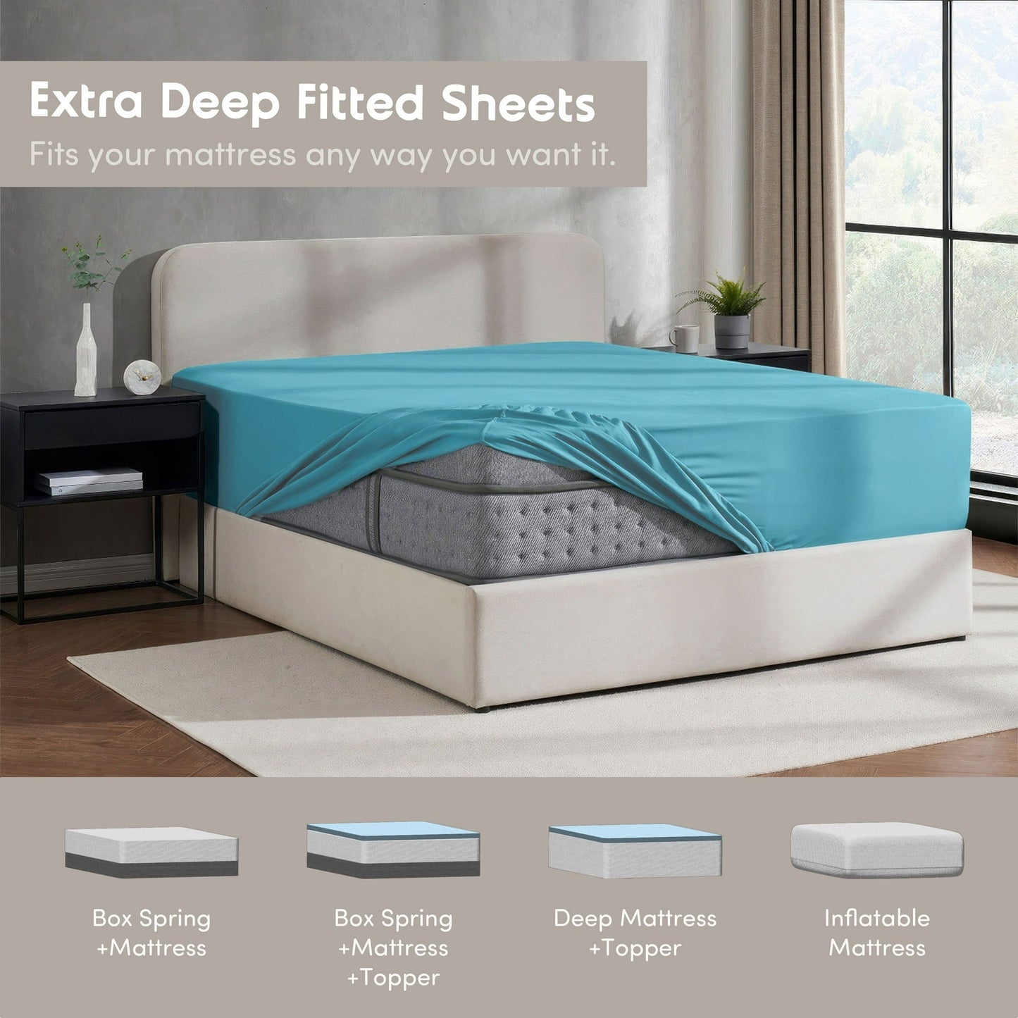 Virtu 1800 Extra Deep Fitted Sheet Queen / King / Cal King