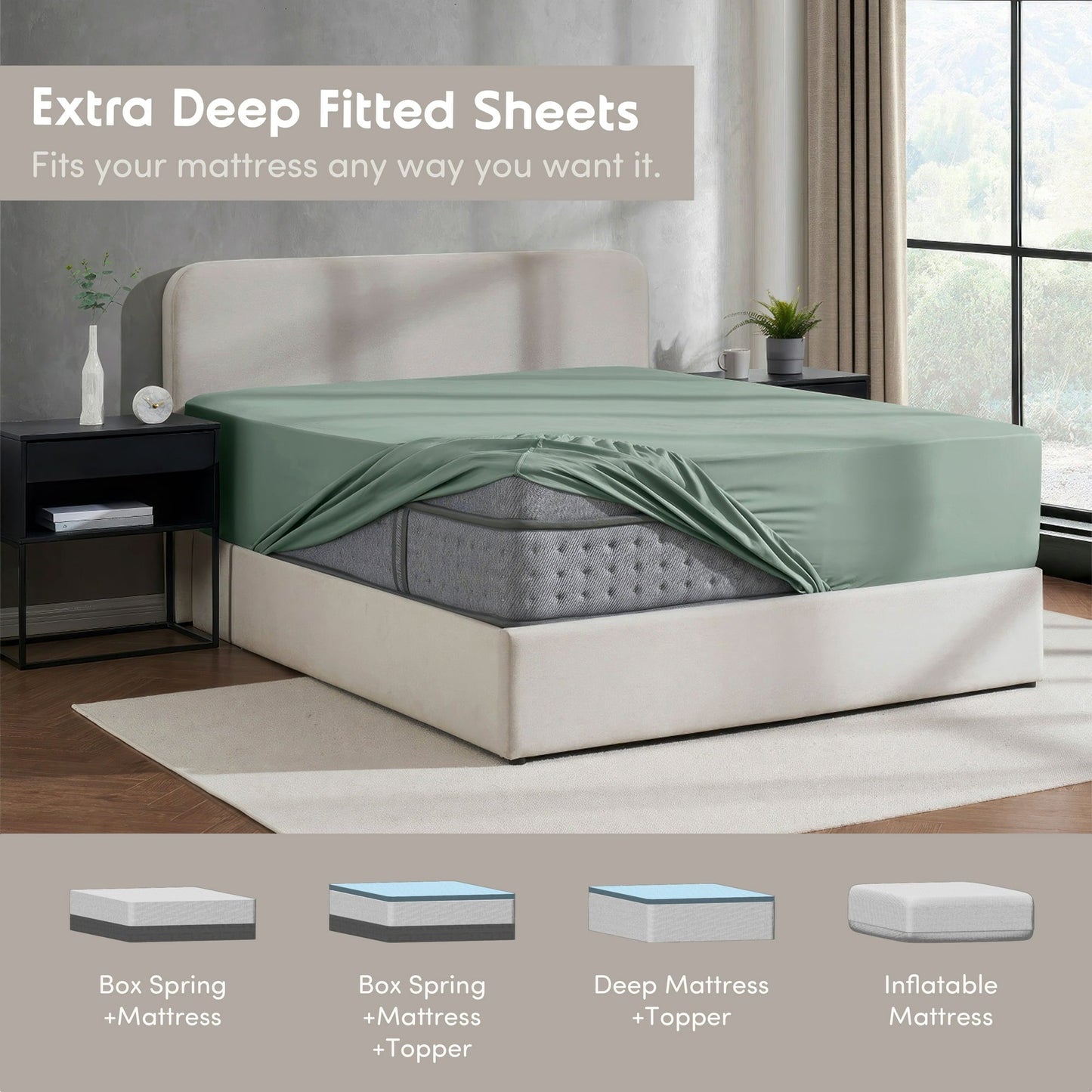 Virtu 1800 Extra Deep Fitted Sheet Queen / King / Cal King