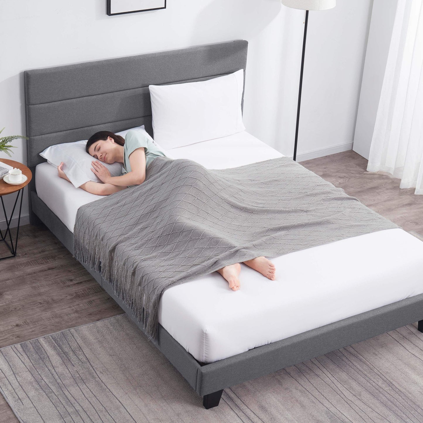 Lammaloe Platform Bed Frame with Horizontal Channel Upholstered Headboard