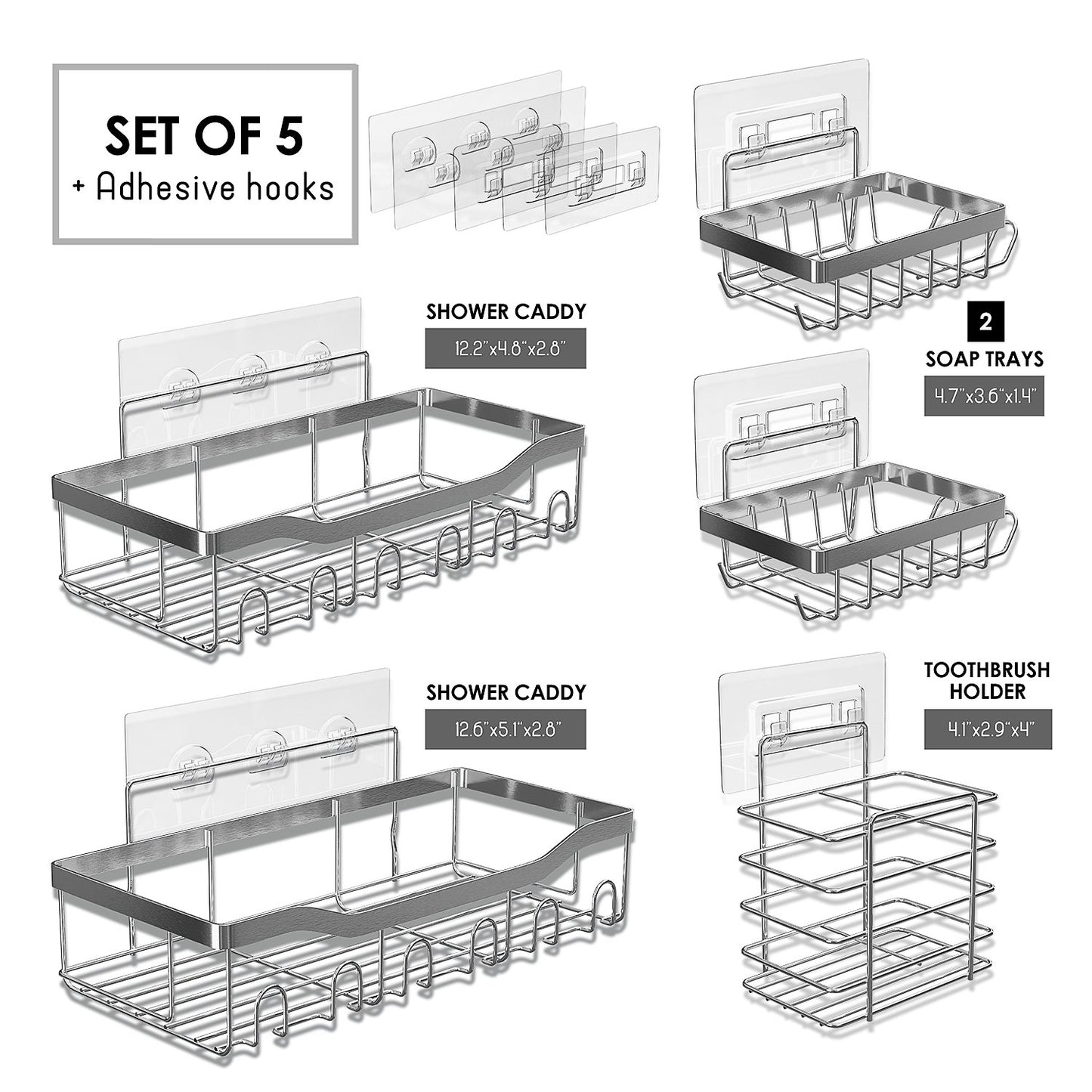Lammaloe Adhesive Shower Caddy Organizer, 5 Pack Rustproof Shower Caddy Over Shower Head