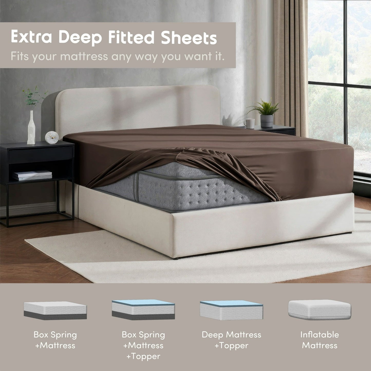 Virtu 1800 Extra Deep Fitted Sheet Queen / King / Cal King