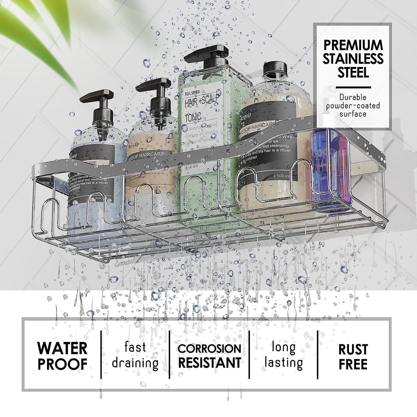 Lammaloe Adhesive Shower Caddy Organizer, 5 Pack Rustproof Shower Caddy Over Shower Head