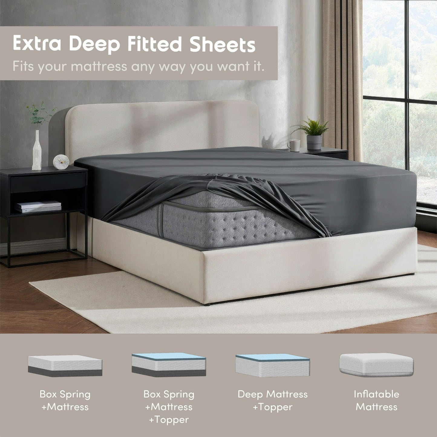 Virtu 1800 Extra Deep Fitted Sheet Queen / King / Cal King