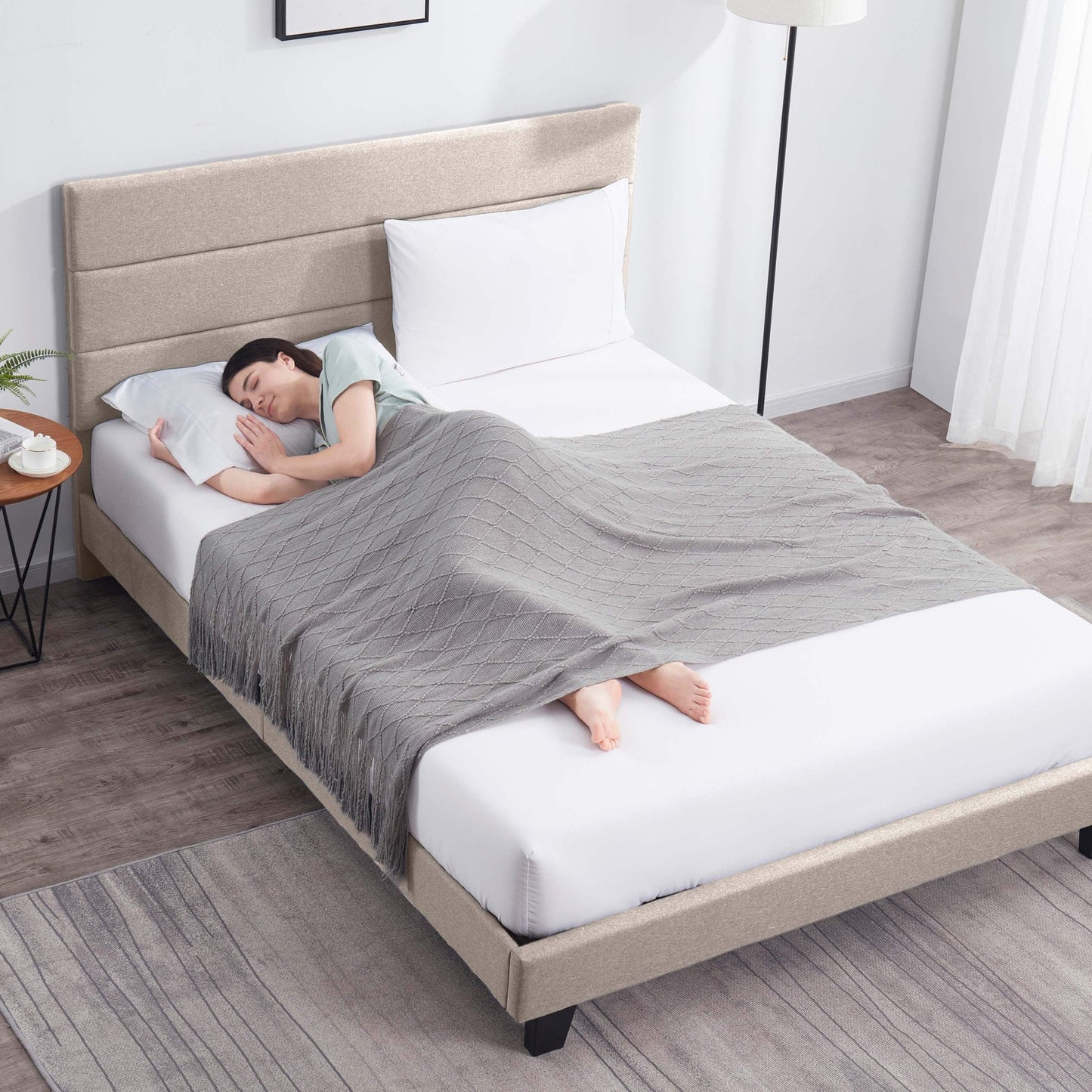 Lammaloe Platform Bed Frame with Horizontal Channel Upholstered Headboard