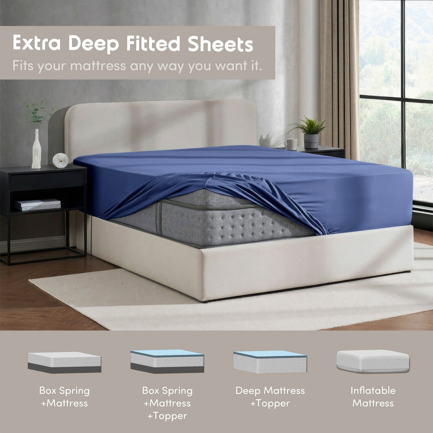 Virtu 1800 Extra Deep Fitted Sheet Queen / King / Cal King