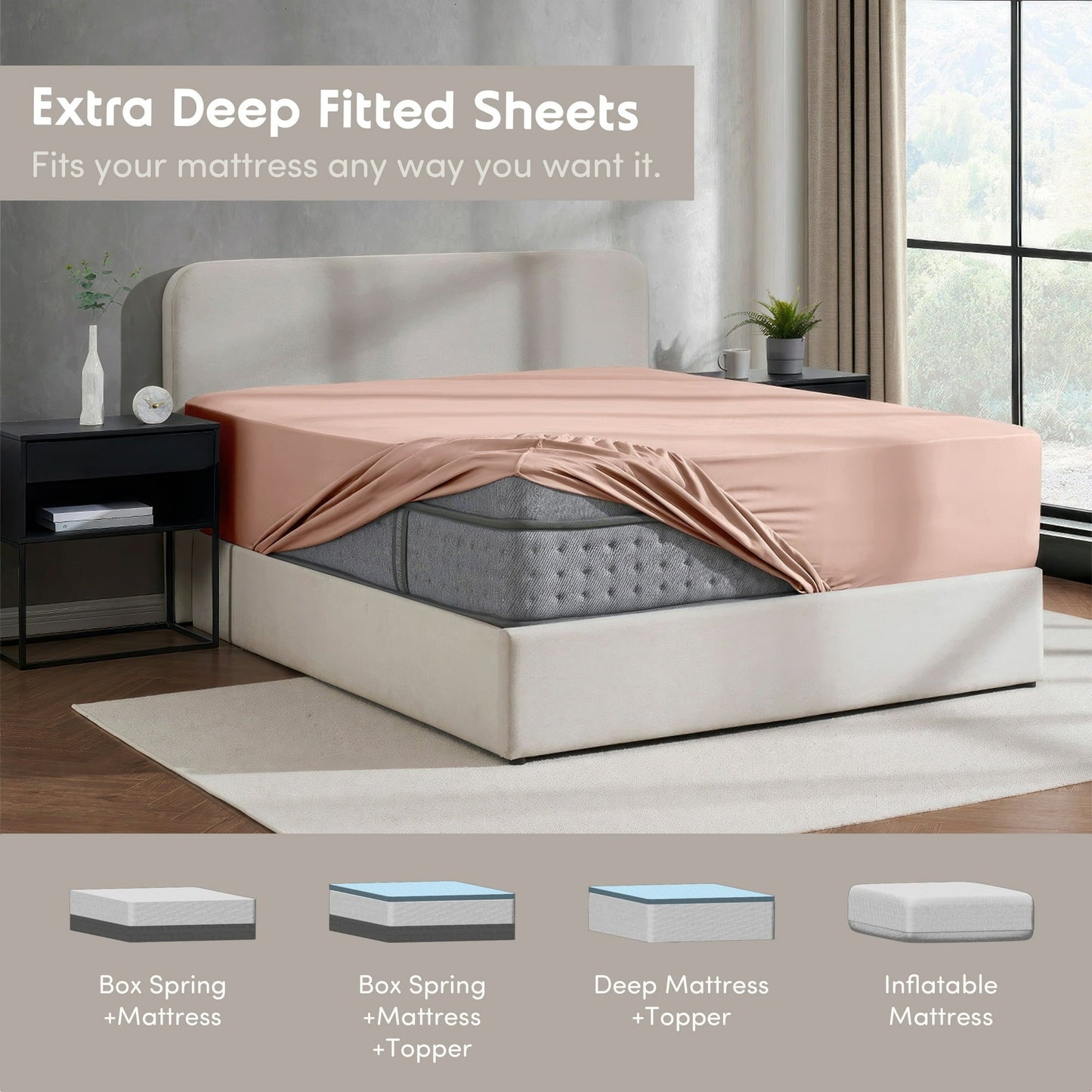 Virtu 1800 Extra Deep Fitted Sheet Queen / King / Cal King