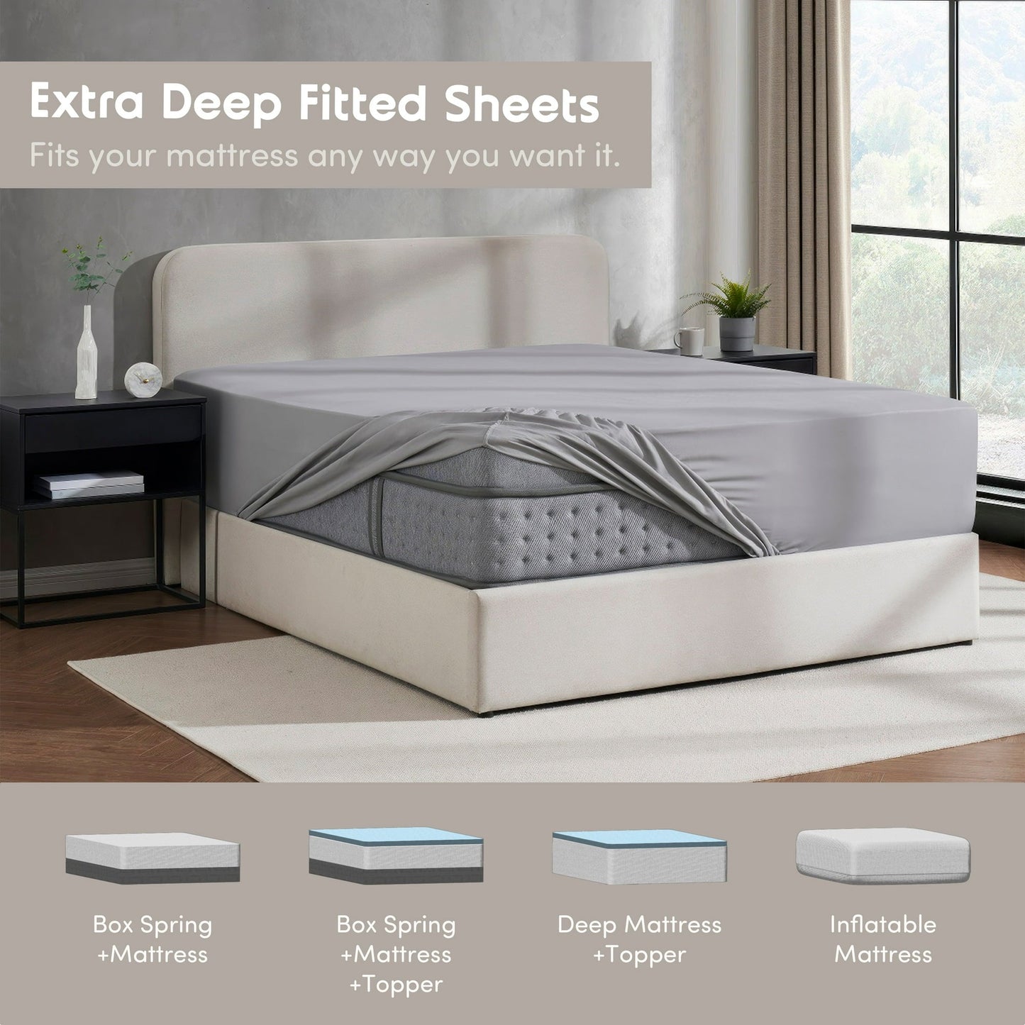 Virtu 1800 Extra Deep Fitted Sheet Queen / King / Cal King