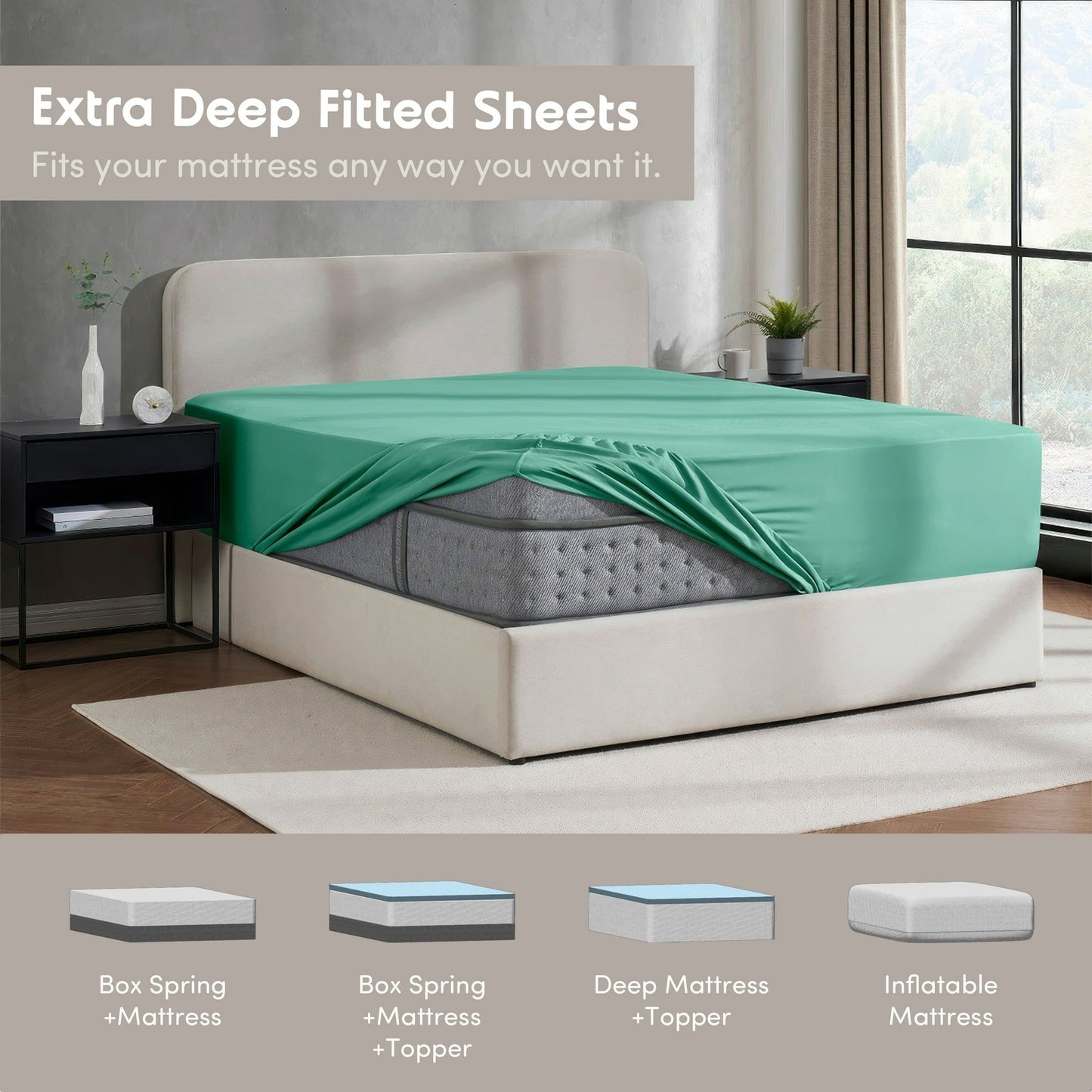 Virtu 1800 Extra Deep Fitted Sheet Queen / King / Cal King
