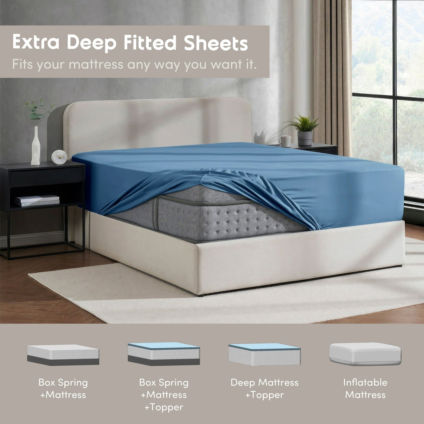 Virtu 1800 Extra Deep Fitted Sheet Queen / King / Cal King